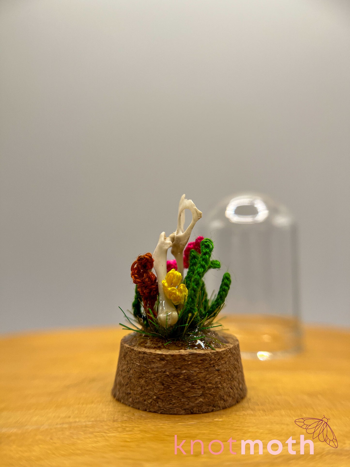 gladiolus & leg bone micro crochet cloche jar