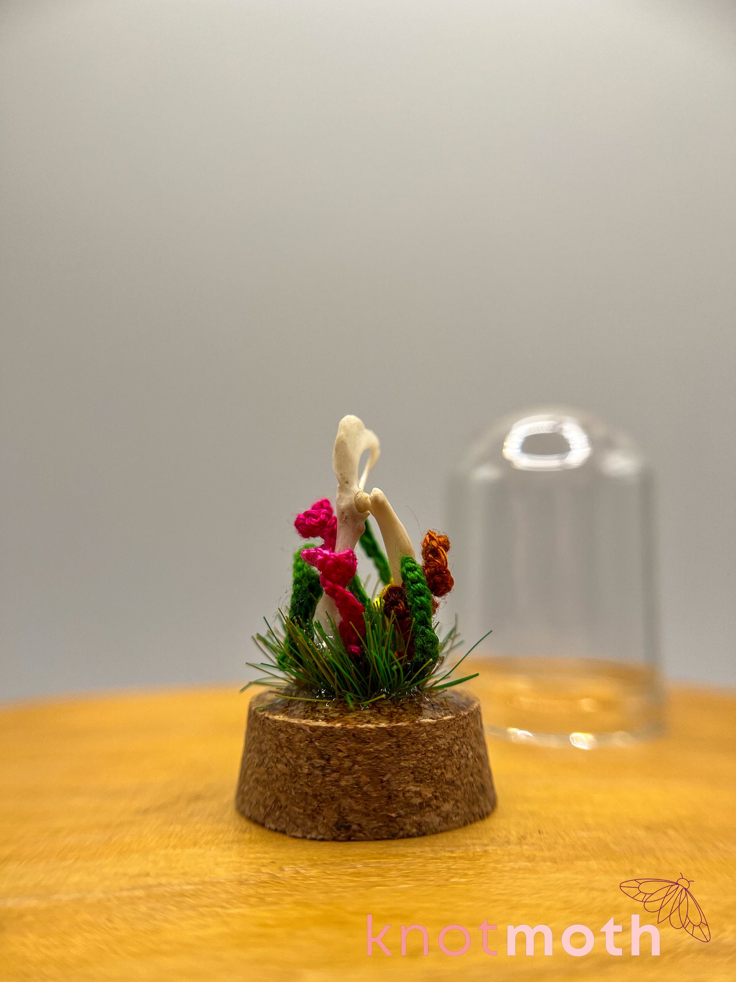 gladiolus & leg bone micro crochet cloche jar
