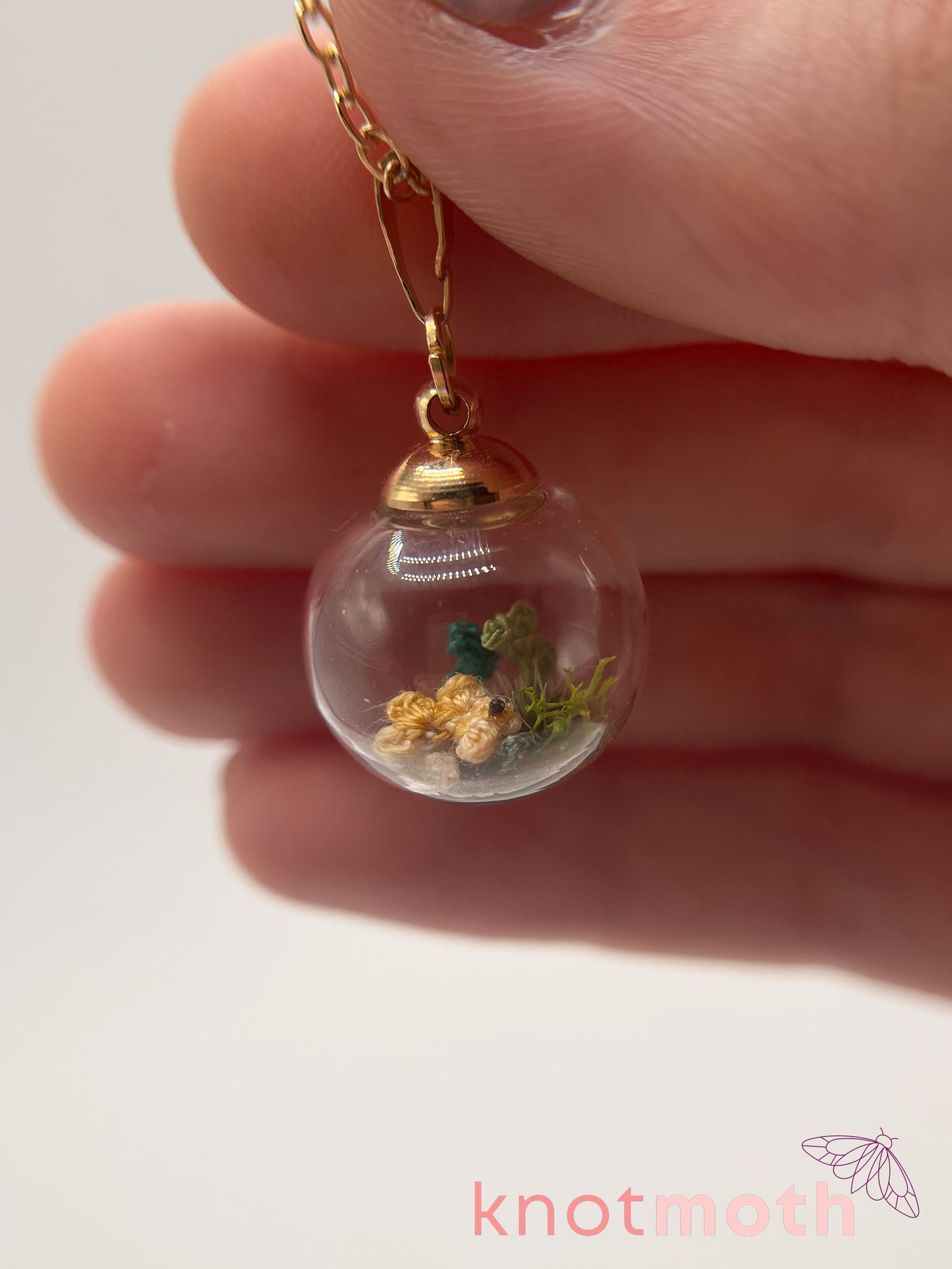 gumb goldfish bowl micro crochet necklace