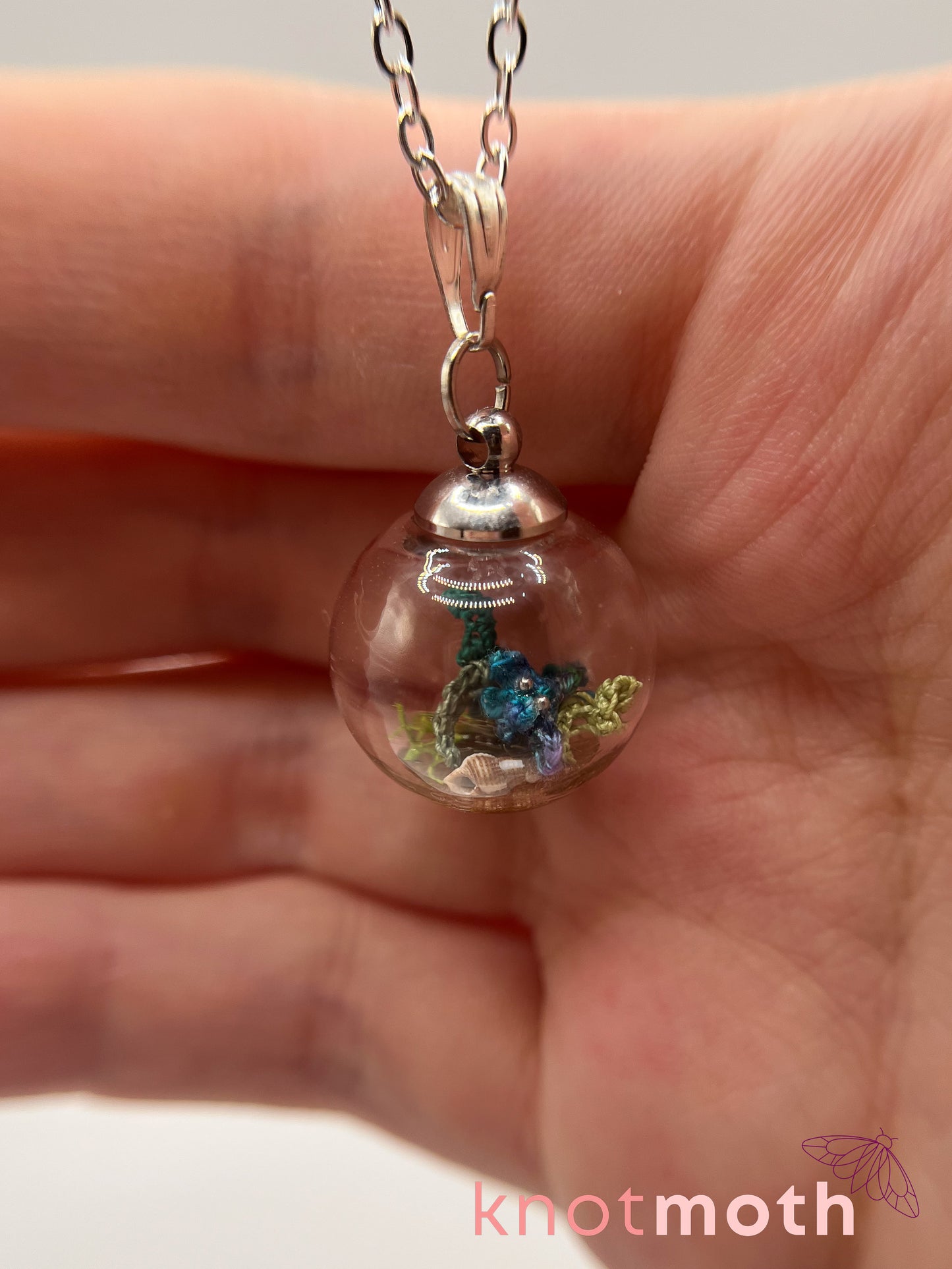benny beta fish micro crochet globe necklace