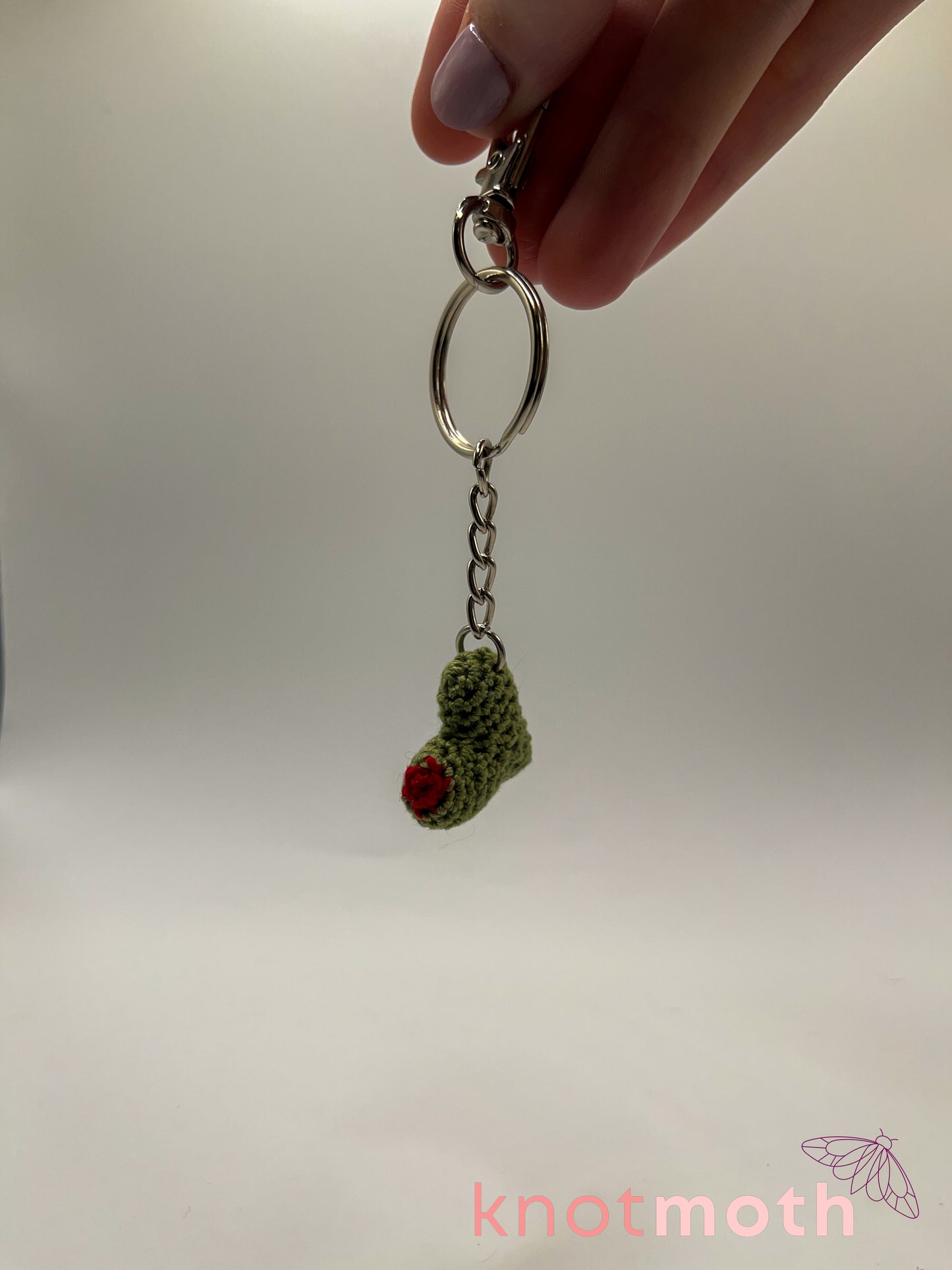 olive you micro crochet keychain