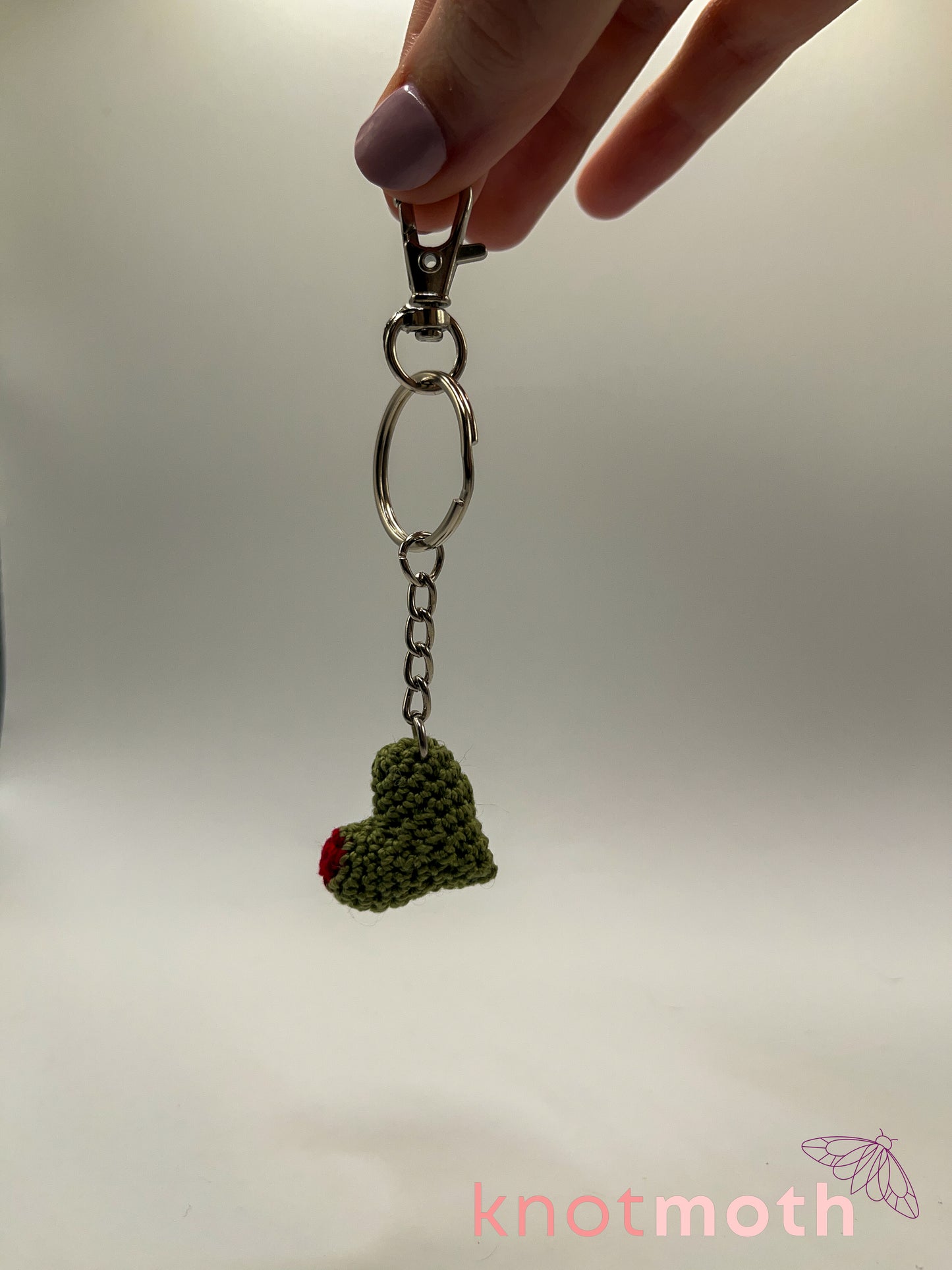 olive you micro crochet keychain