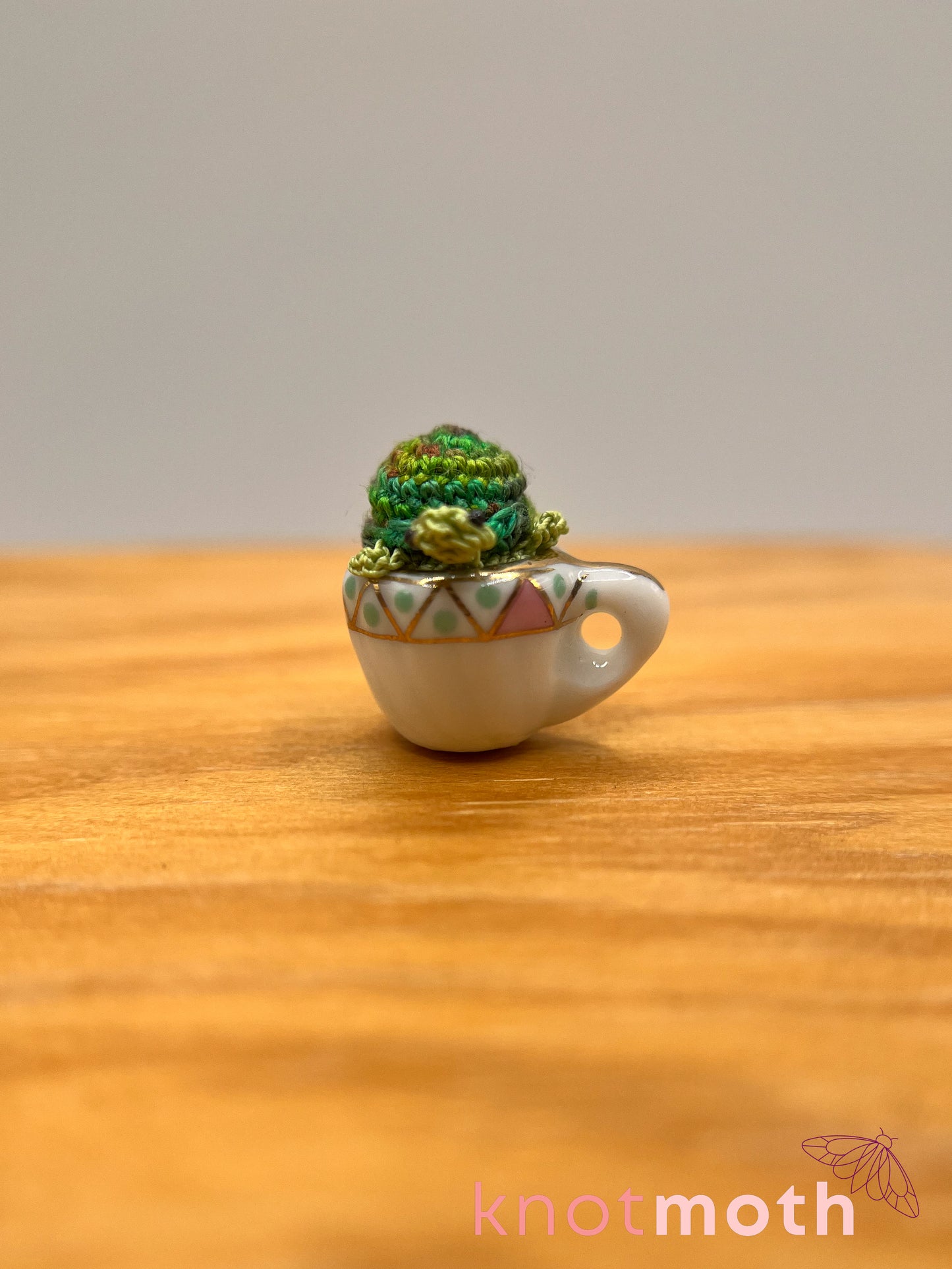 tree turtle micro crochet teacup trinket