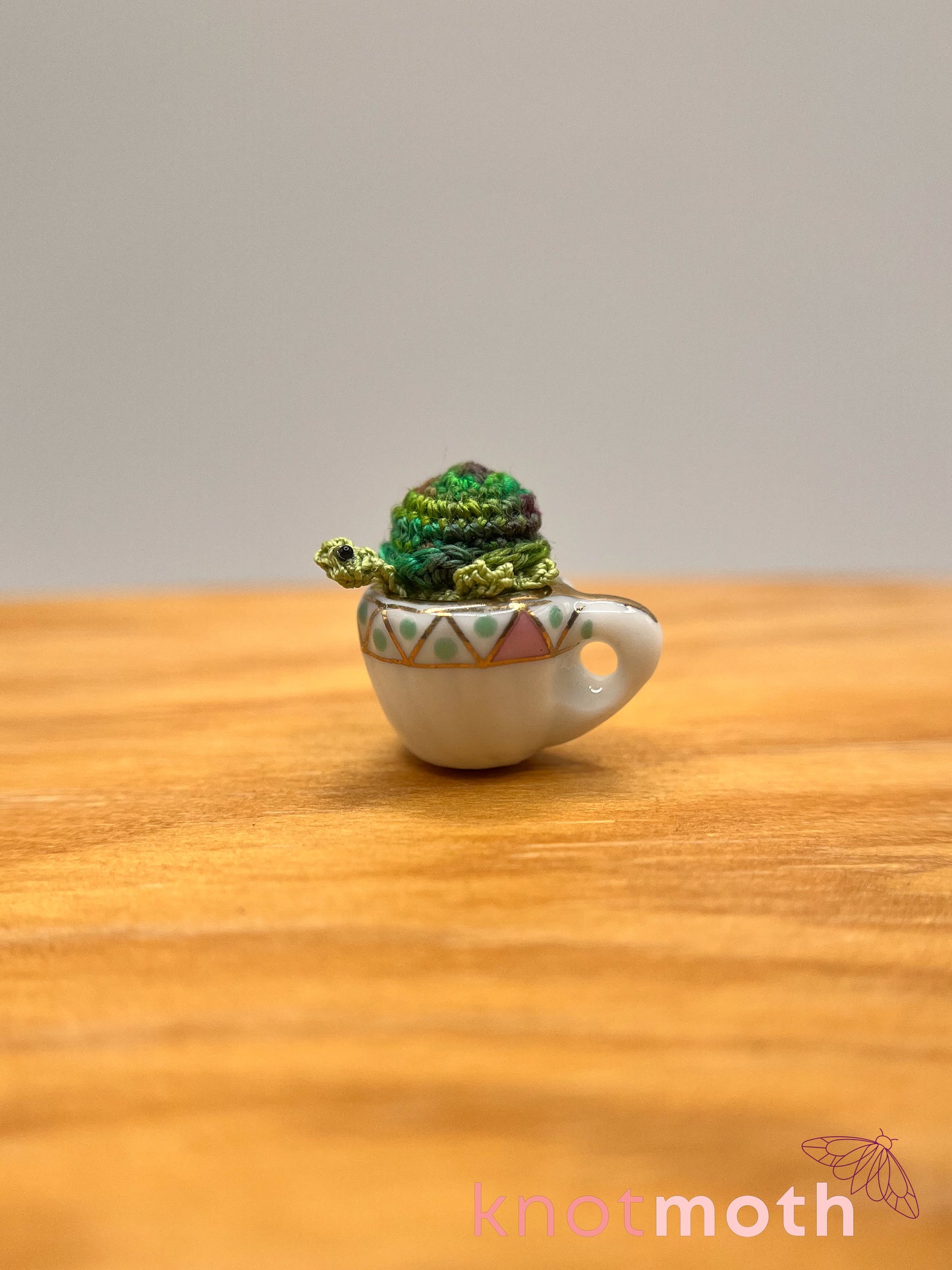 tree turtle micro crochet teacup trinket
