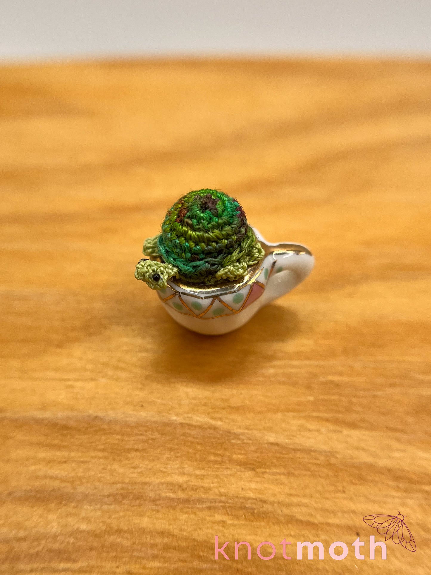 tree turtle micro crochet teacup trinket