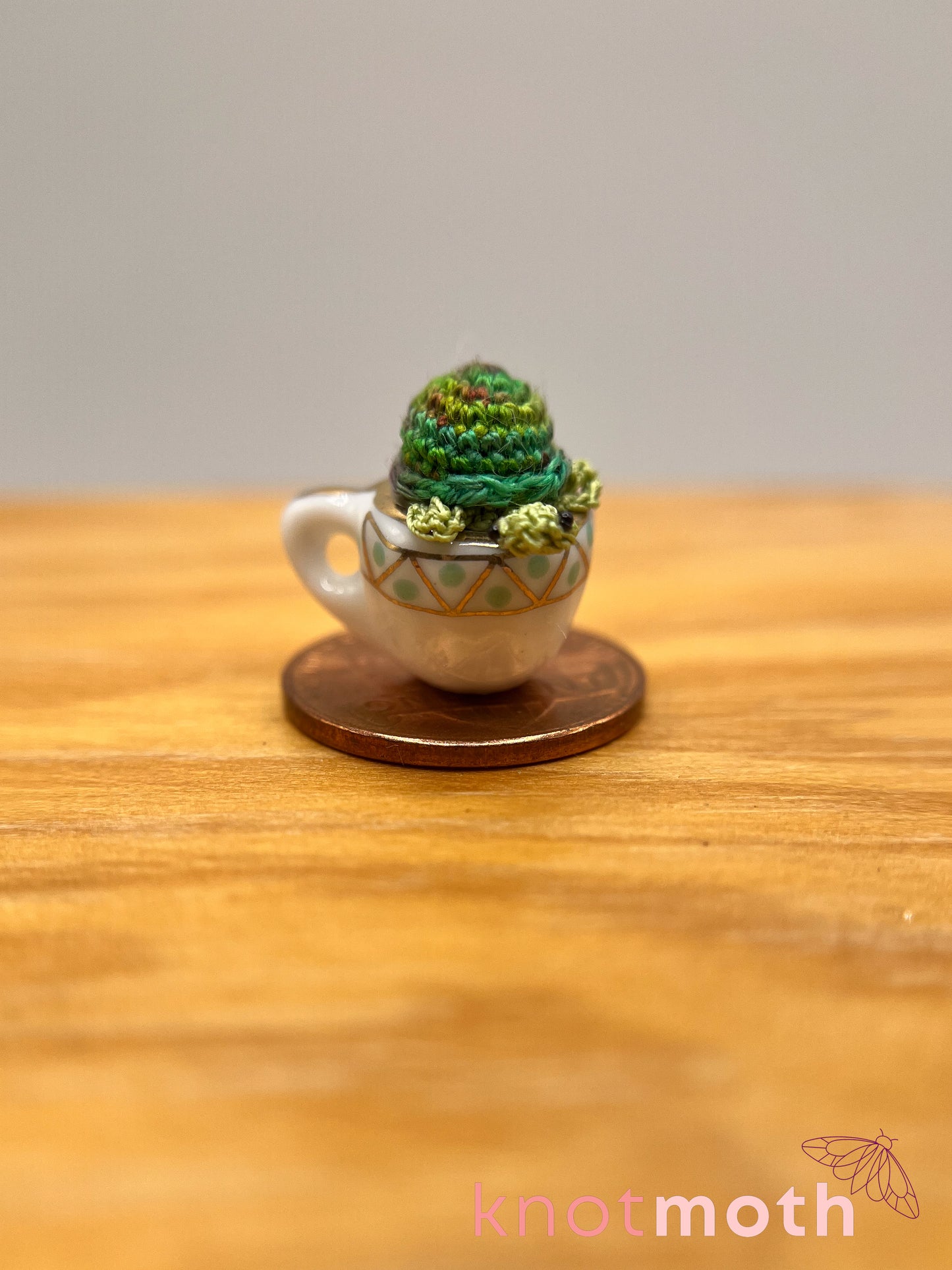 tree turtle micro crochet teacup trinket