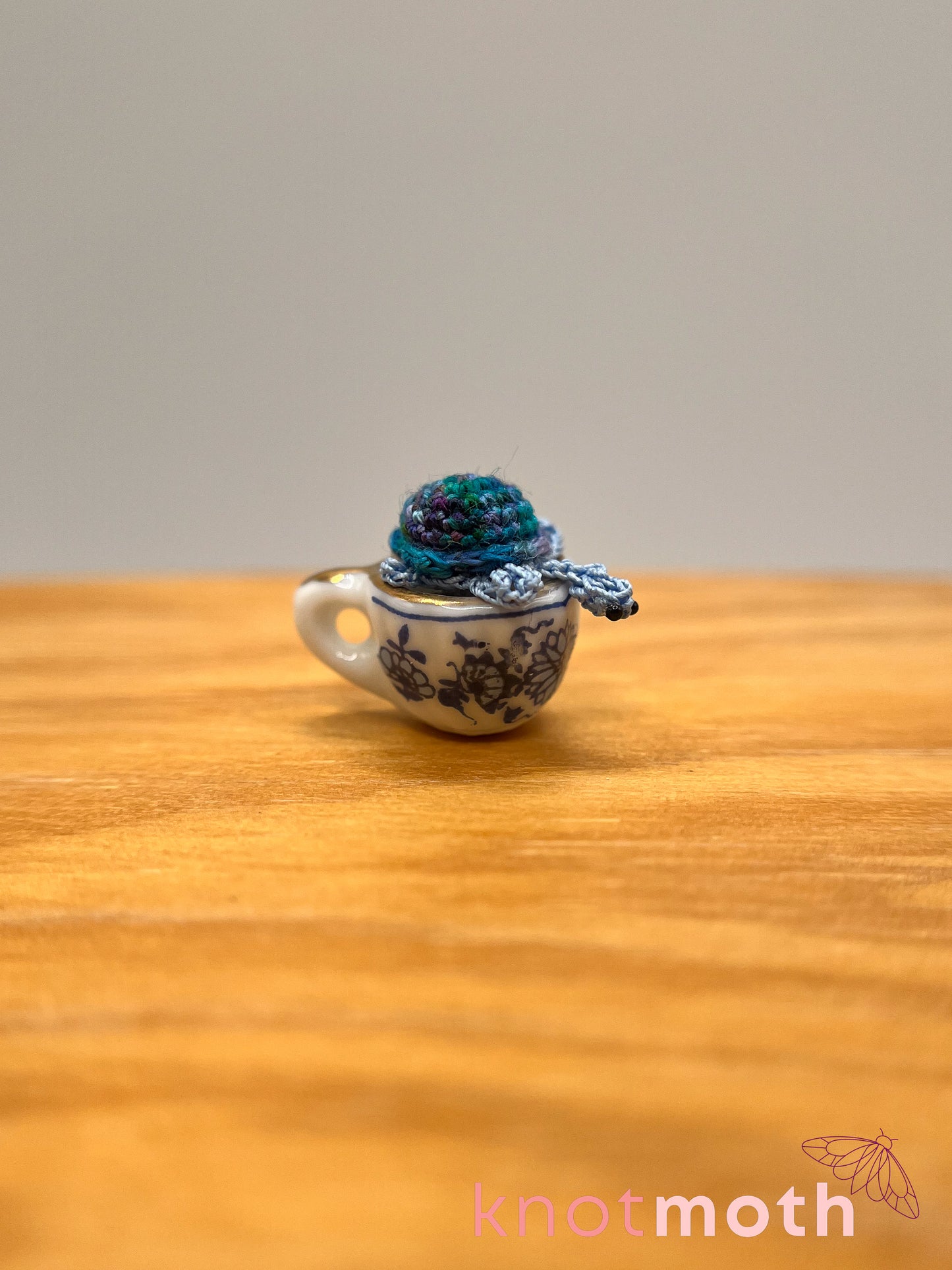 thorn turtle micro crochet teacup trinket