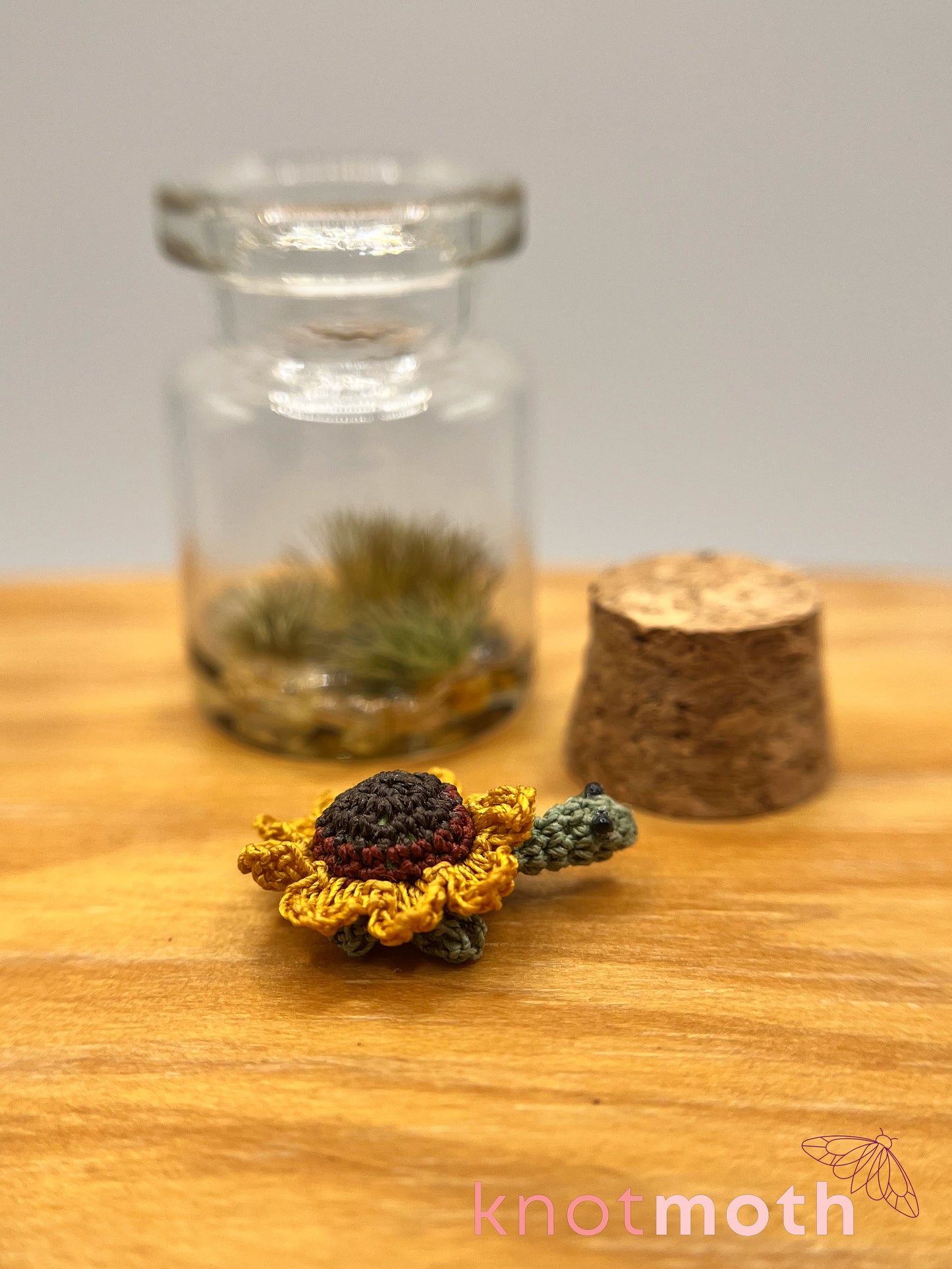 sienna sunflower turtle micro crochet jar