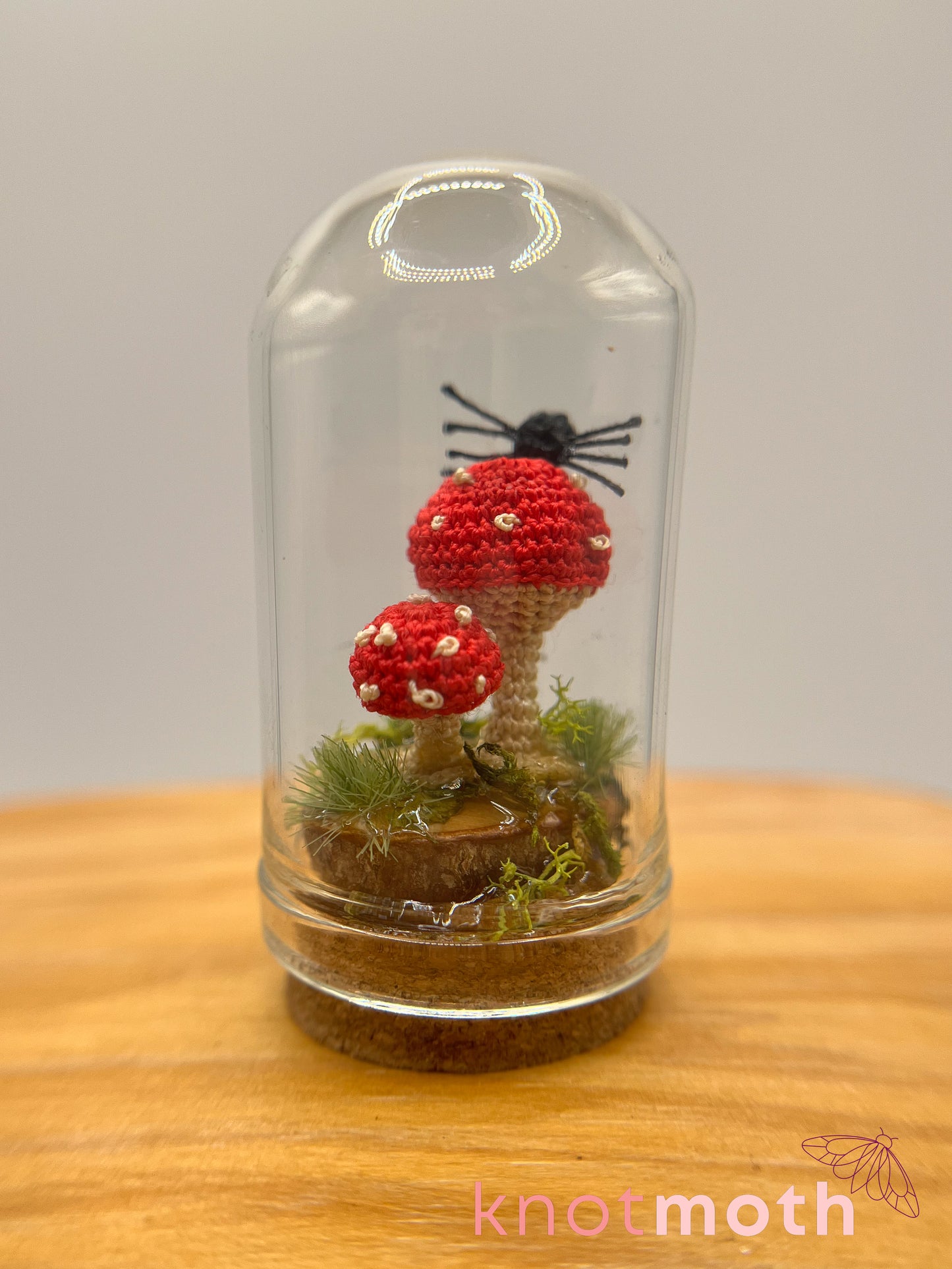 samara spider & mushrooms micro crochet cloche jar