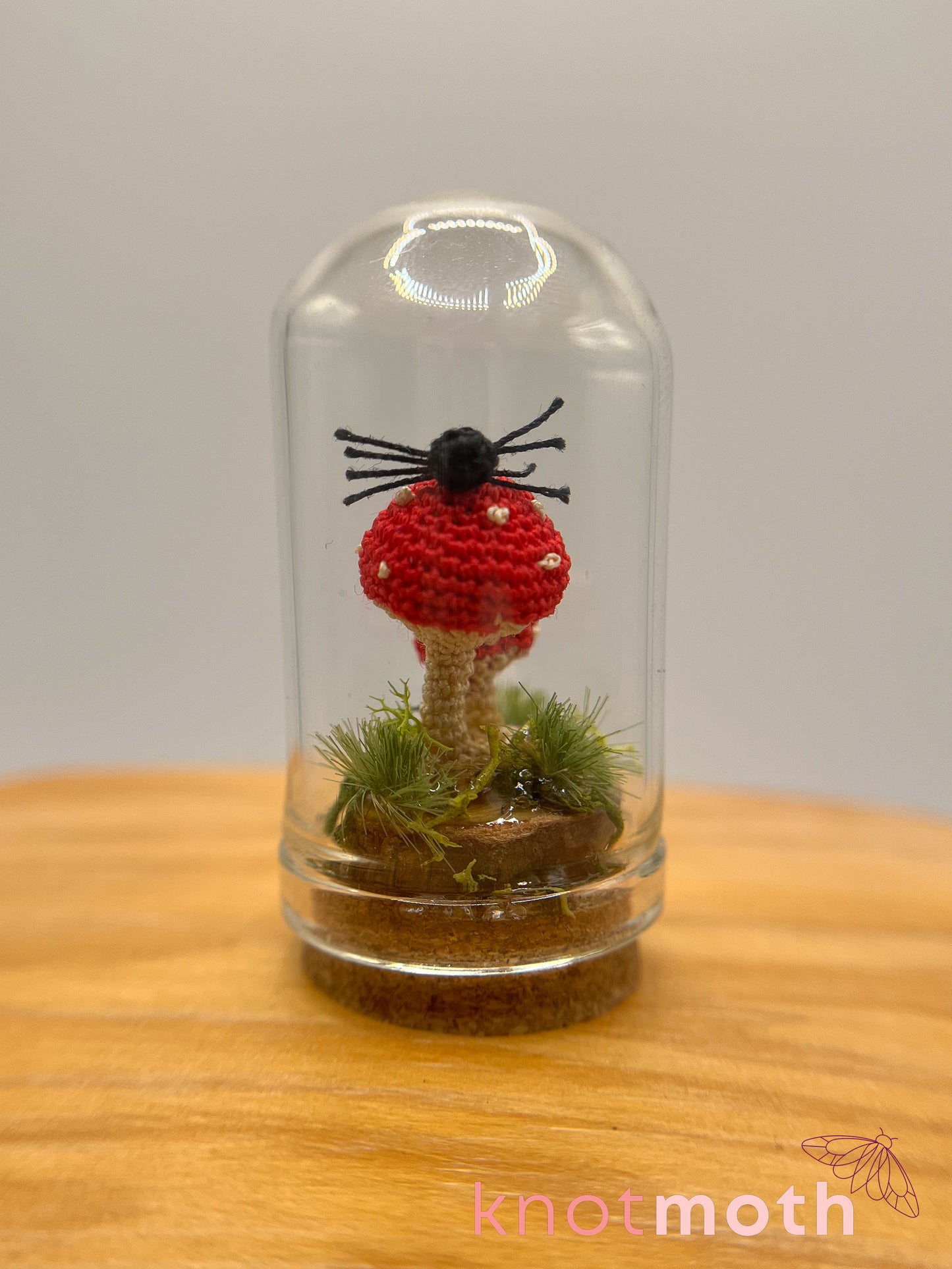 samara spider & mushrooms micro crochet cloche jar
