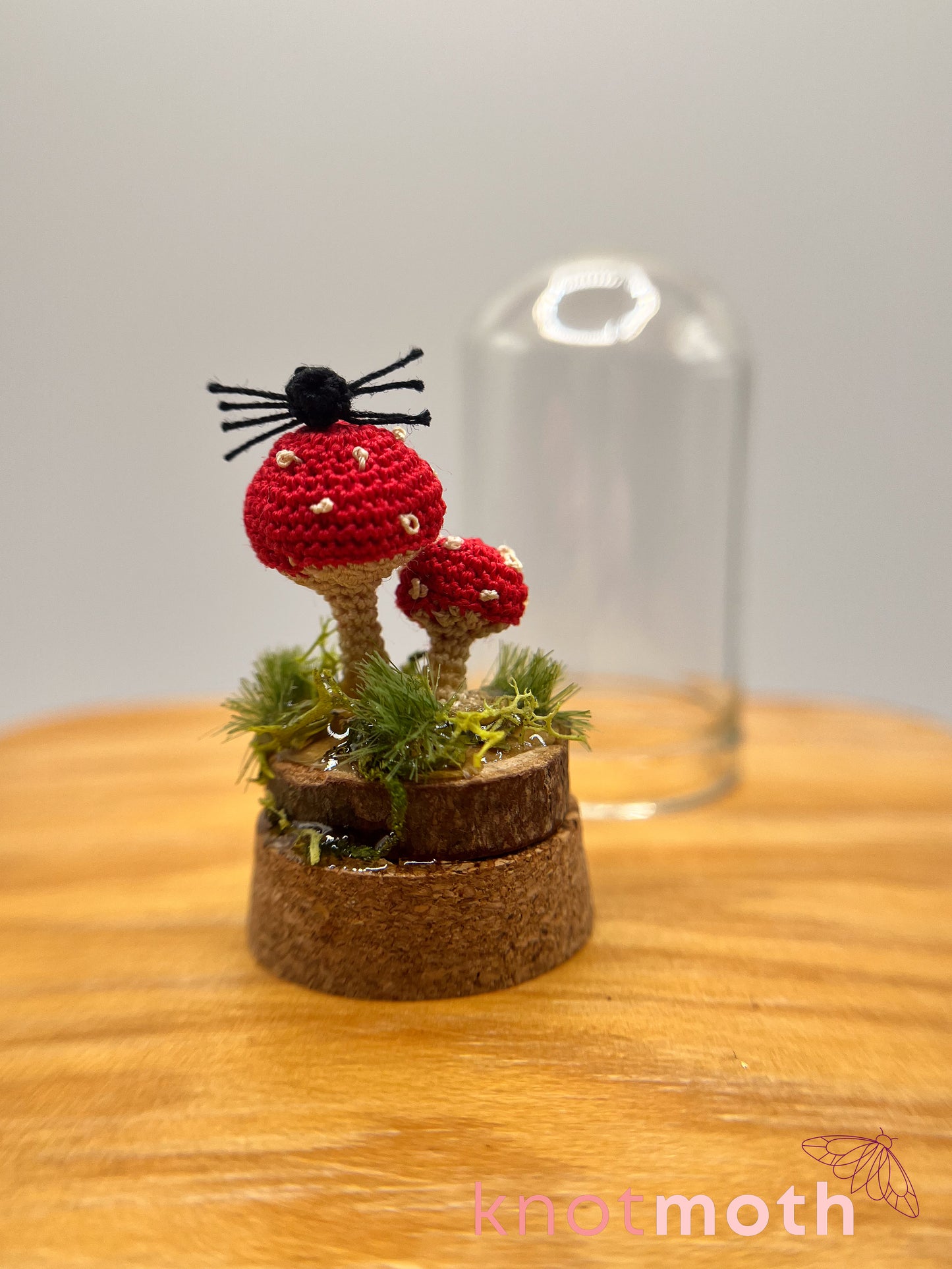 samara spider & mushrooms micro crochet cloche jar