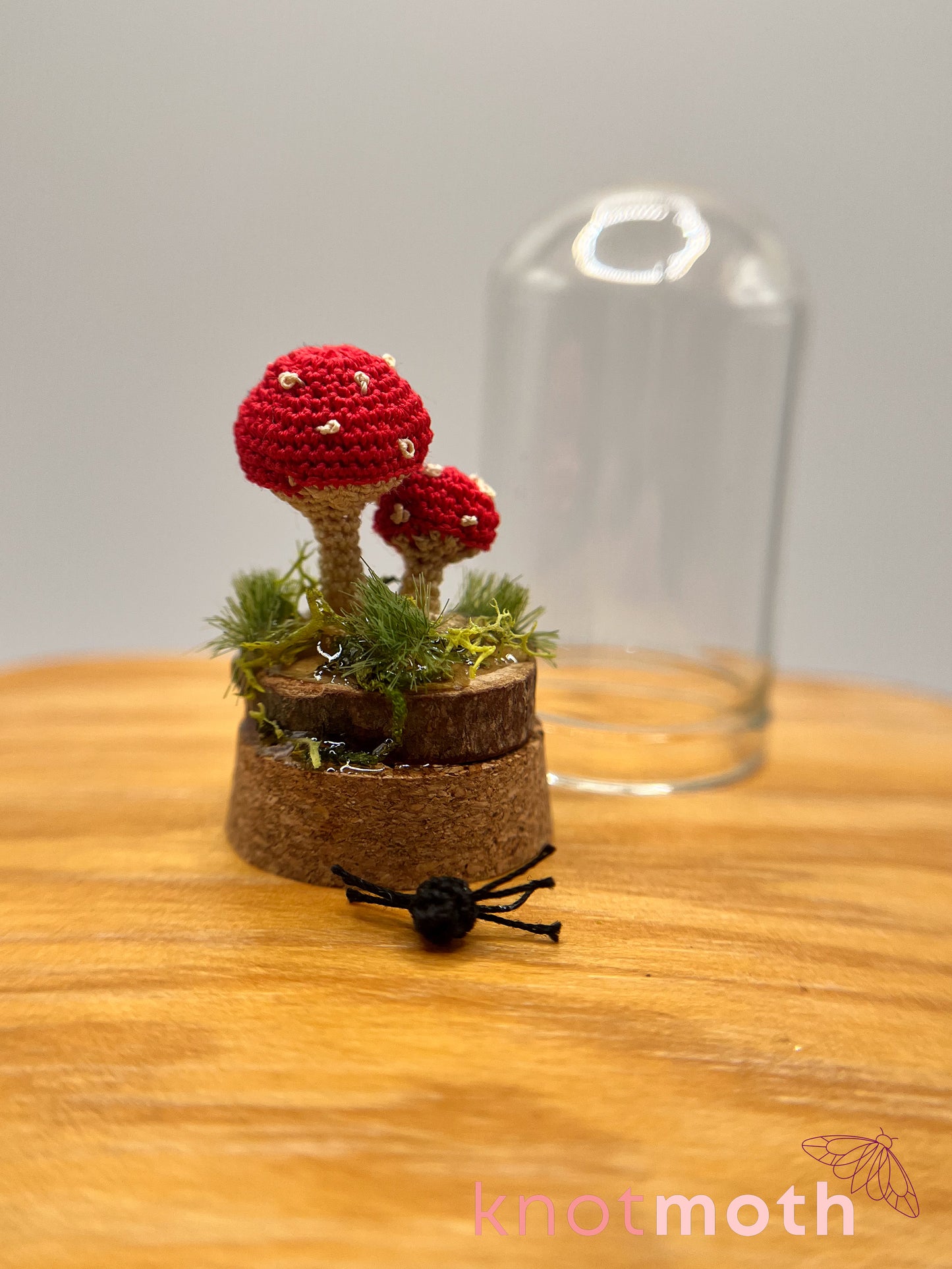 samara spider & mushrooms micro crochet cloche jar
