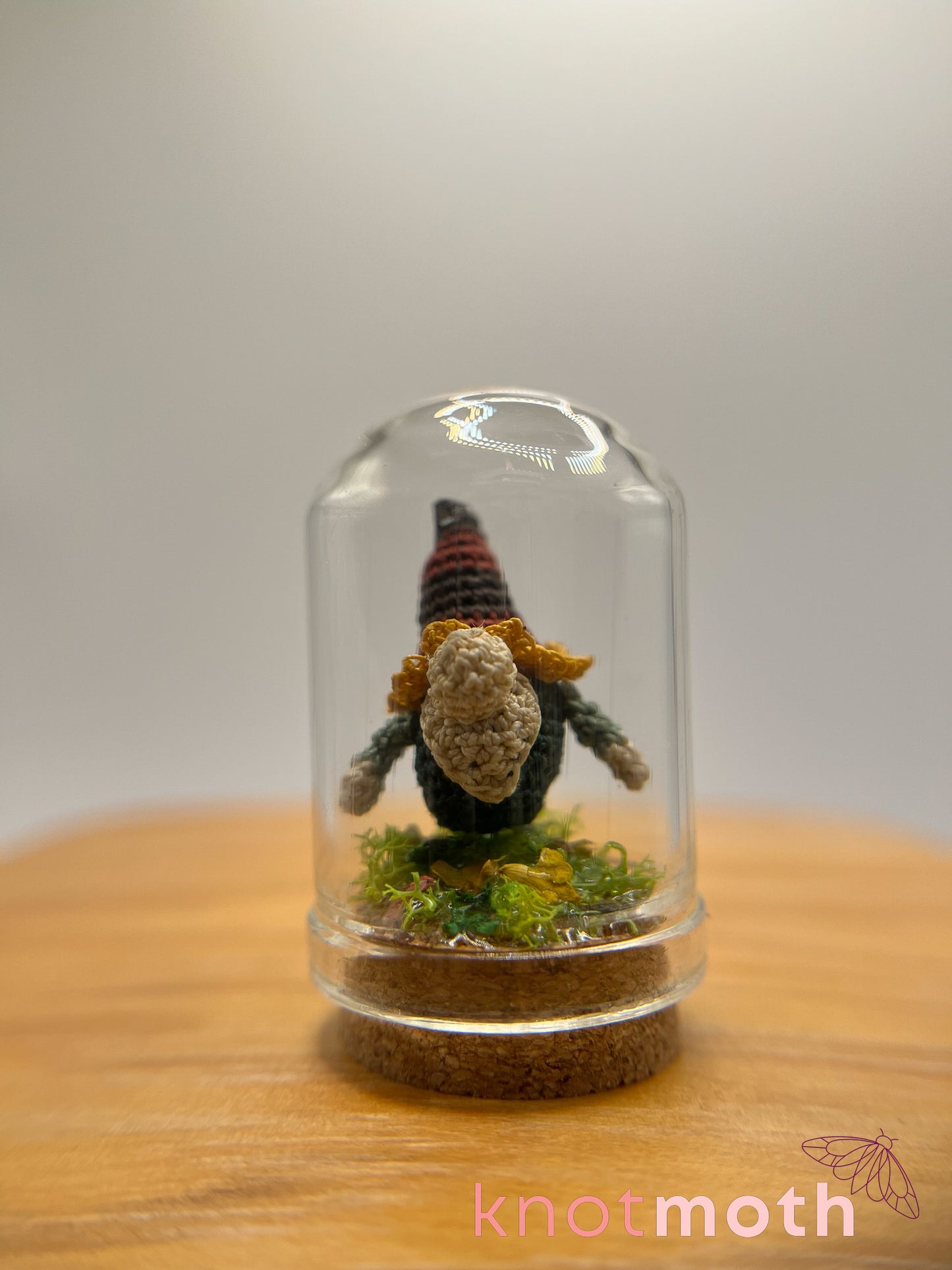 nackle the sunflower gnome micro crochet cloche jar