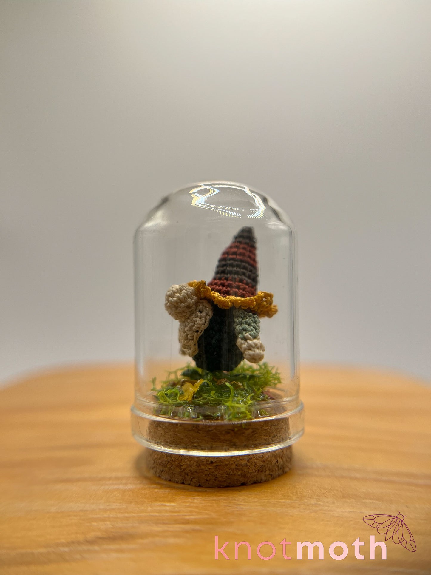nackle the sunflower gnome micro crochet cloche jar