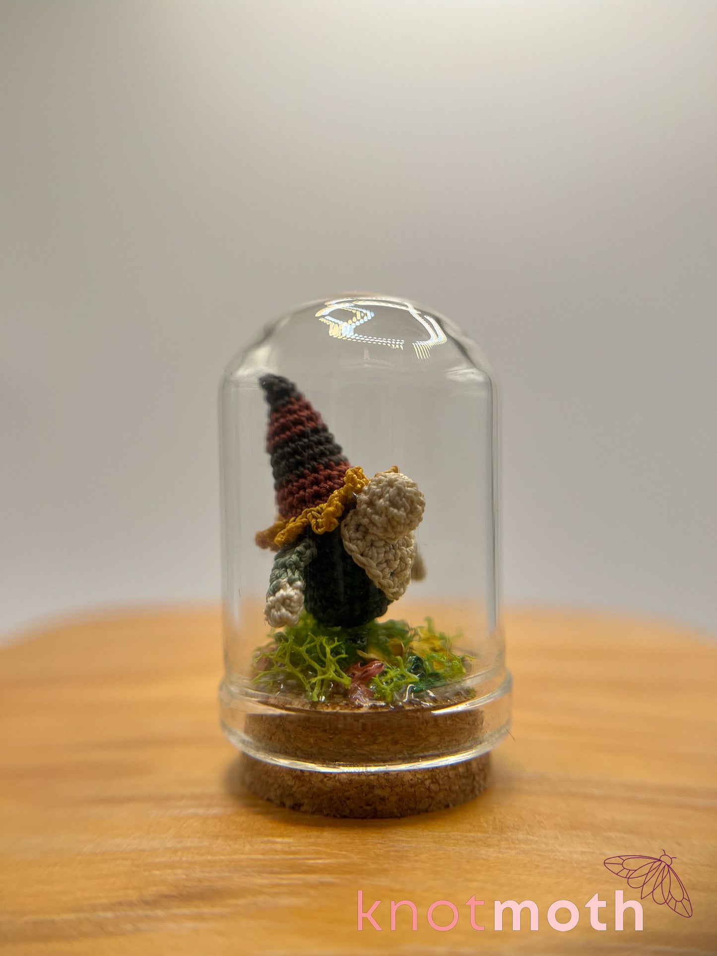 nackle the sunflower gnome micro crochet cloche jar