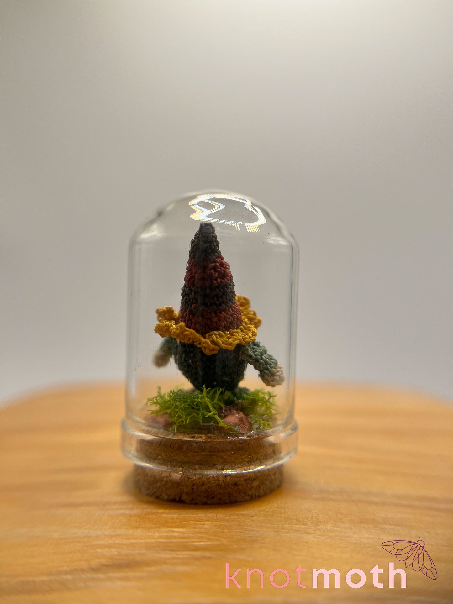 nackle the sunflower gnome micro crochet cloche jar