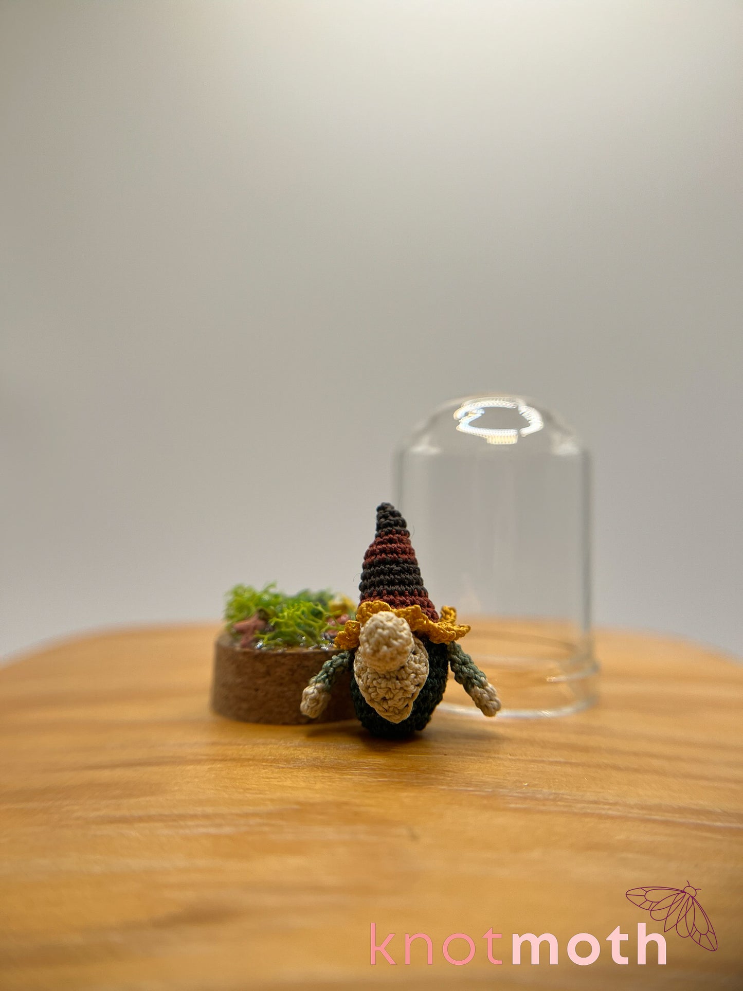 nackle the sunflower gnome micro crochet cloche jar