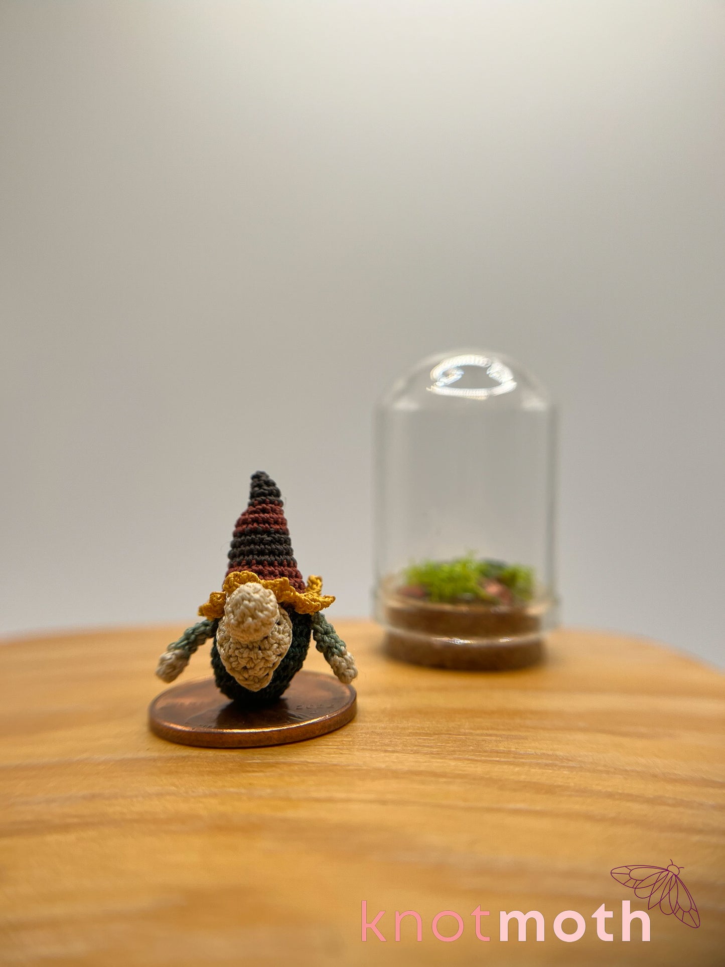 nackle the sunflower gnome micro crochet cloche jar