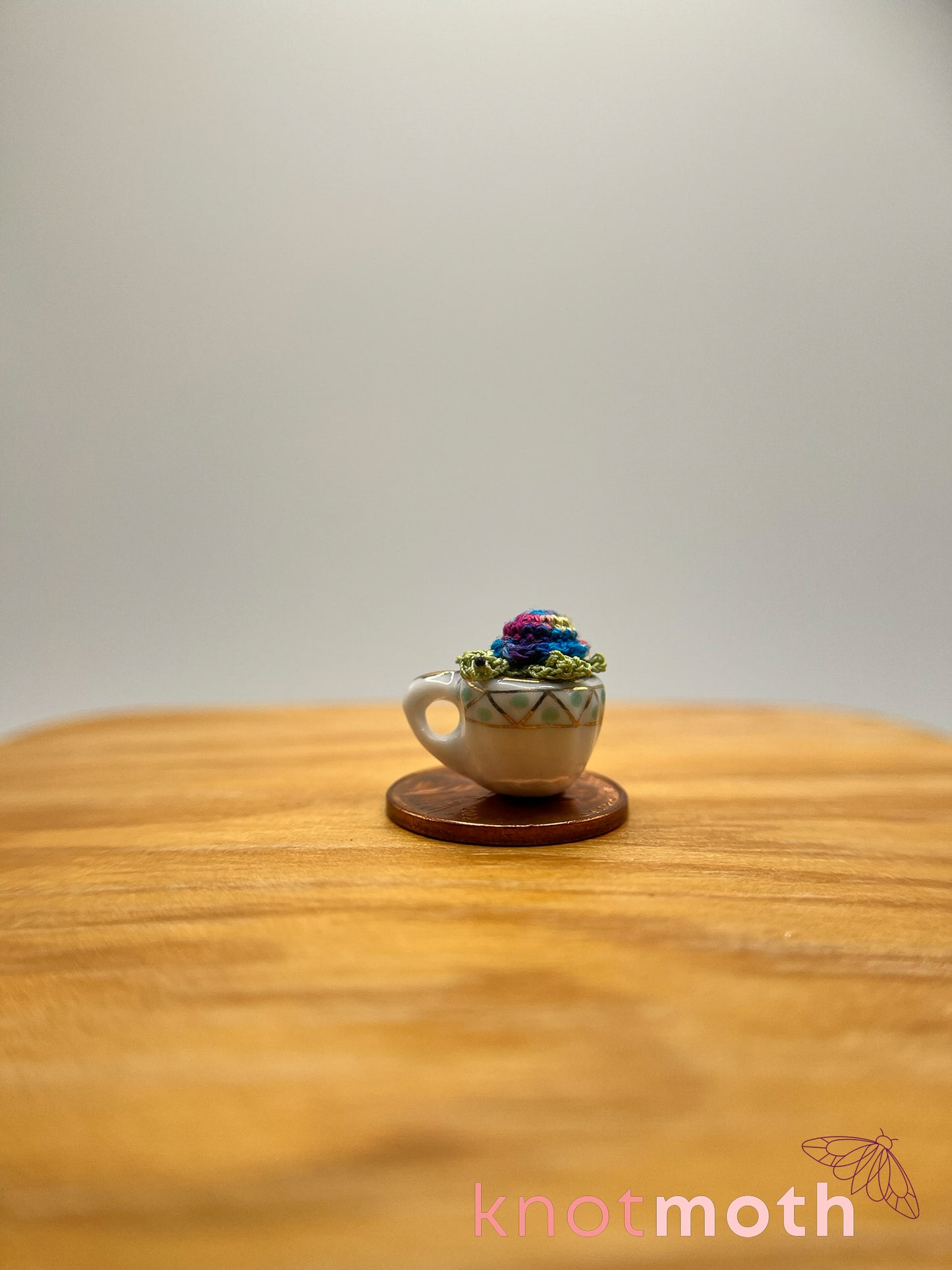 tula turtle micro crochet teacup trinket