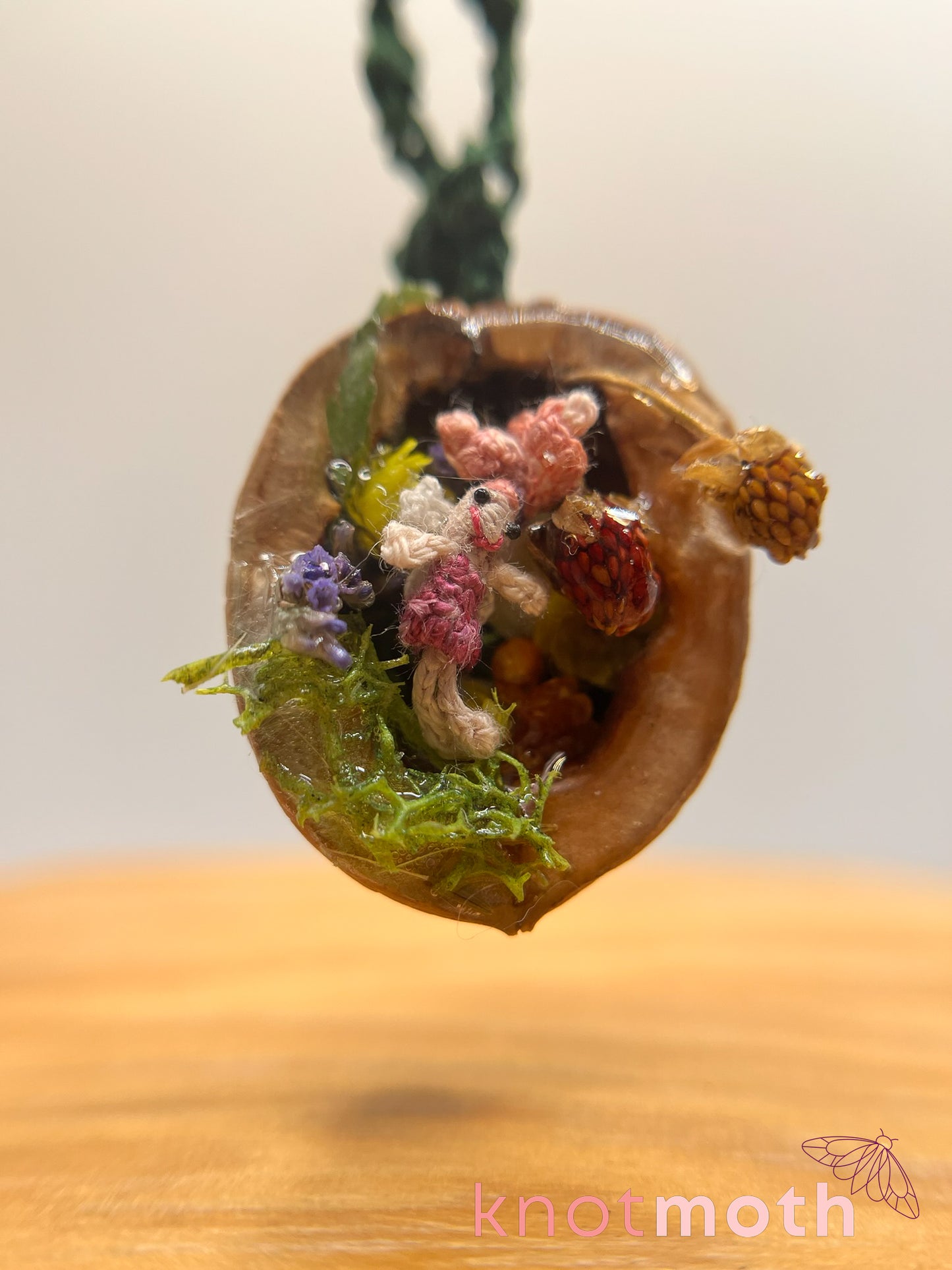 dela fairy walnut micro crochet ornament