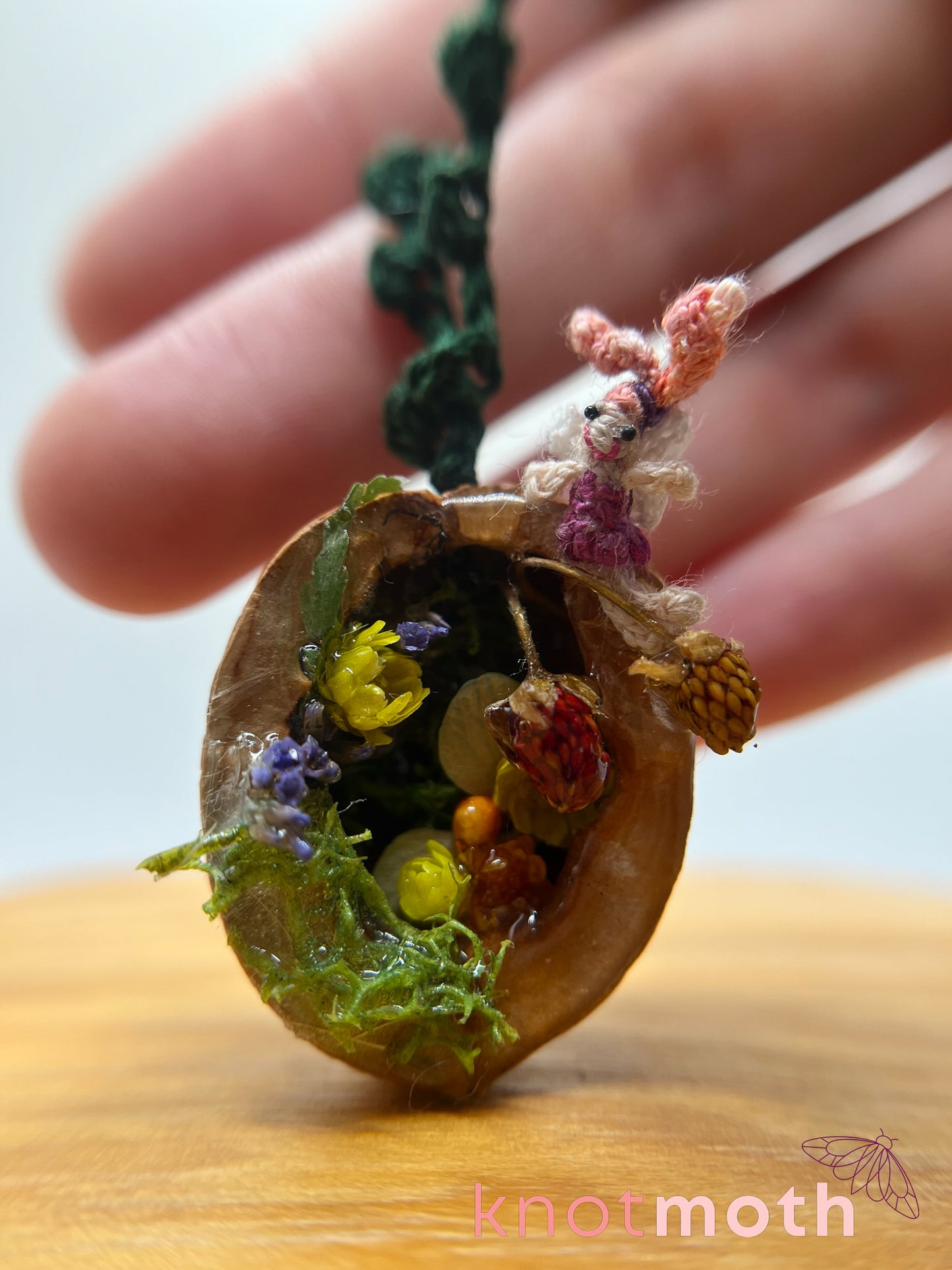 dela fairy walnut micro crochet ornament