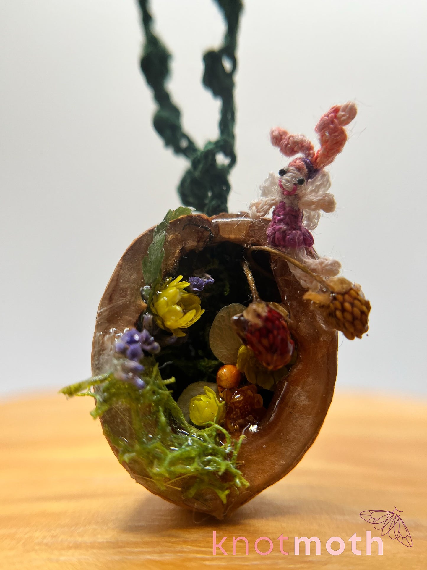 dela fairy walnut micro crochet ornament