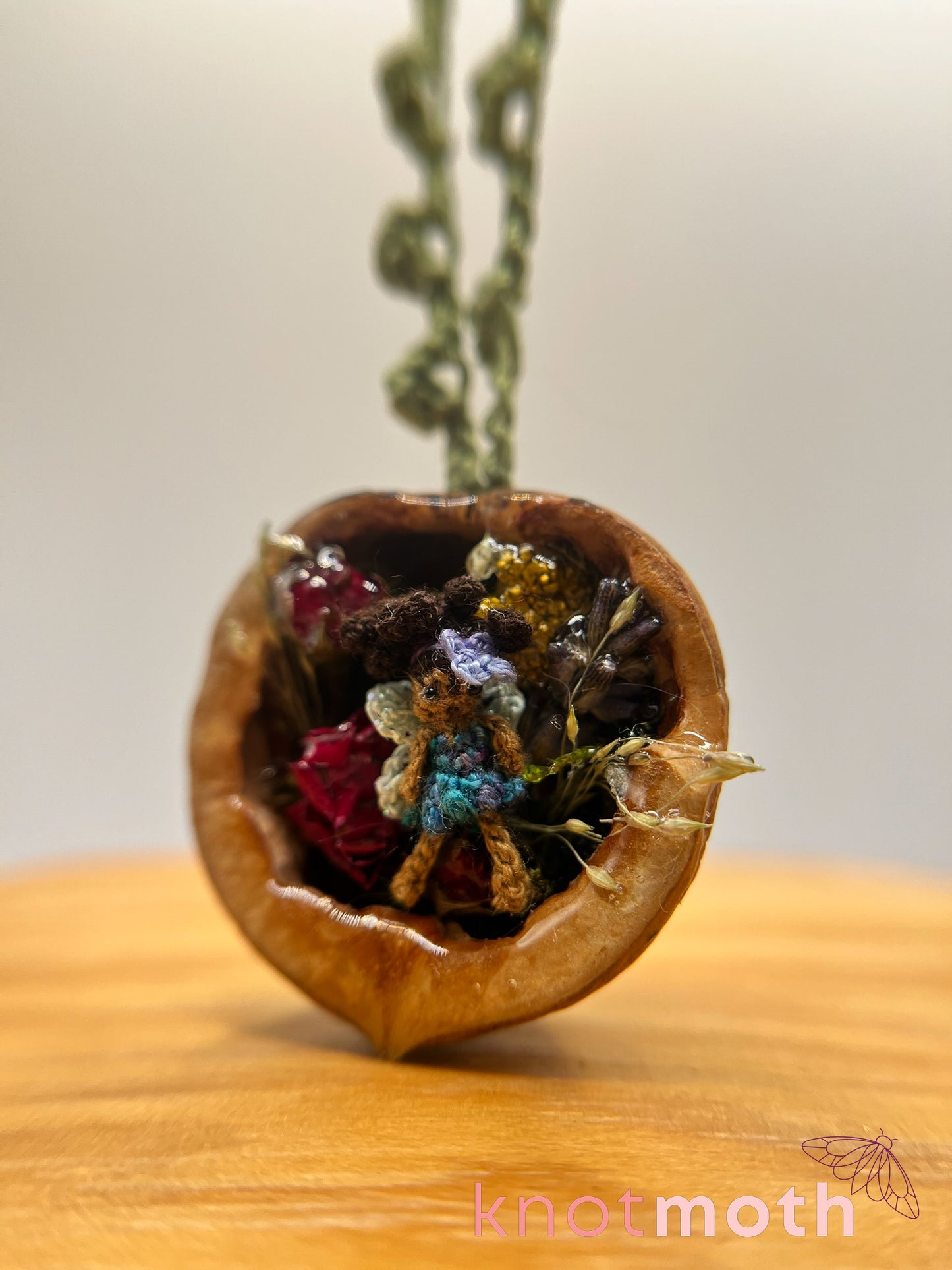 fayetta fairy walnut micro crochet ornament