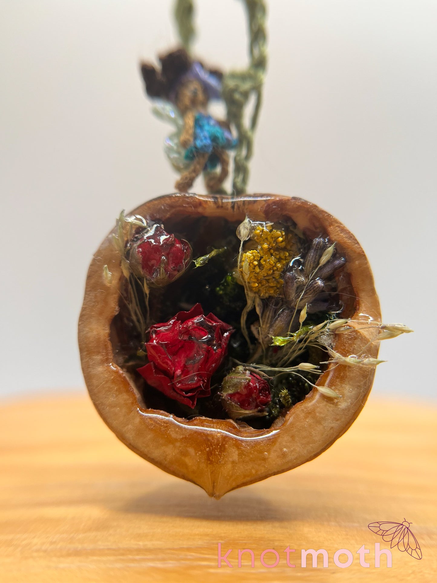 fayetta fairy walnut micro crochet ornament