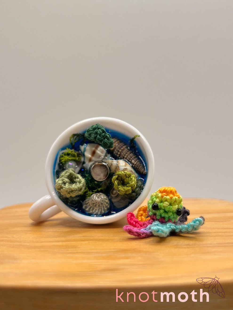 yarrow octopus micro crochet teacup trinket
