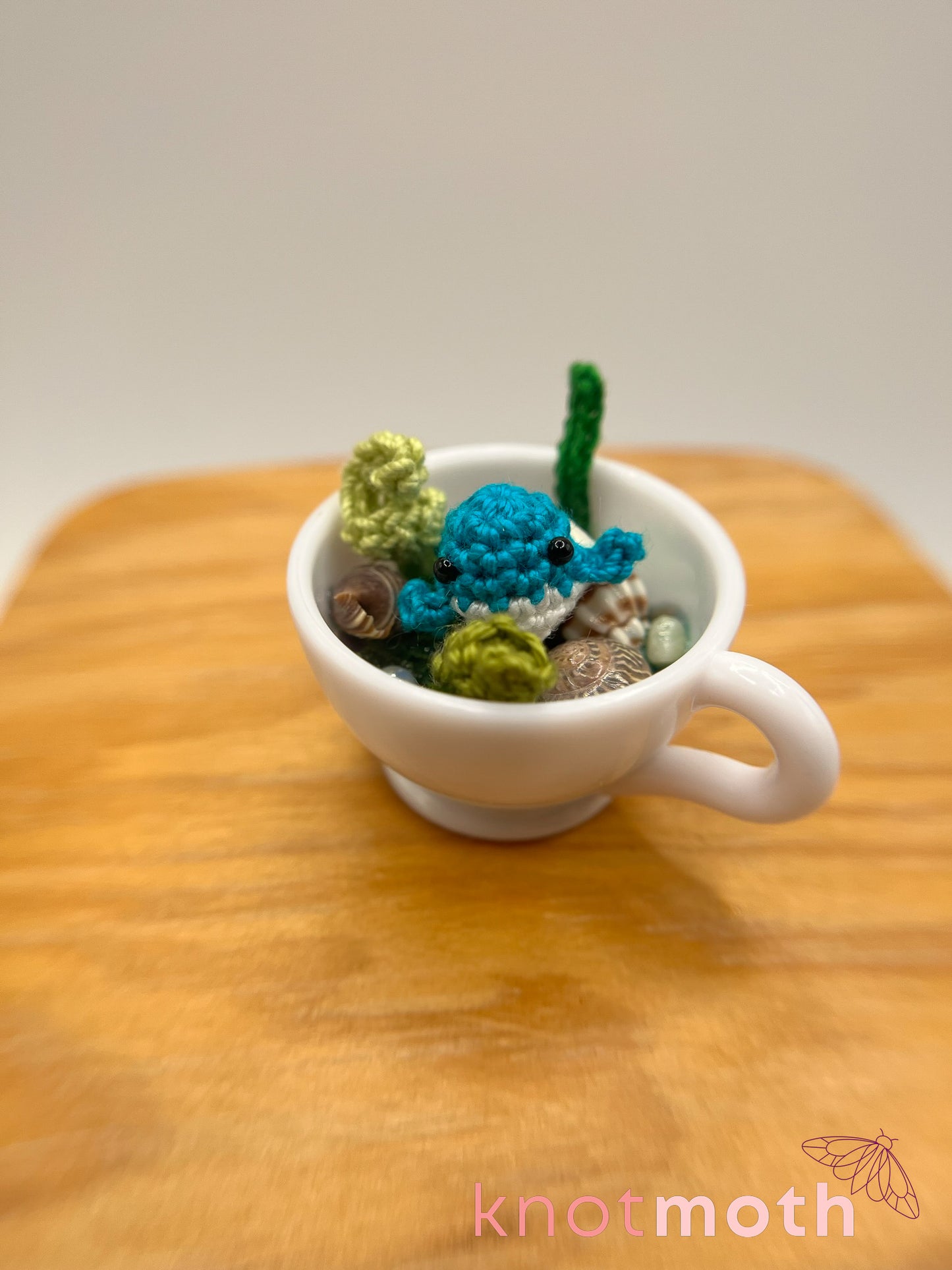 hwangcha whale micro crochet teacup trinket