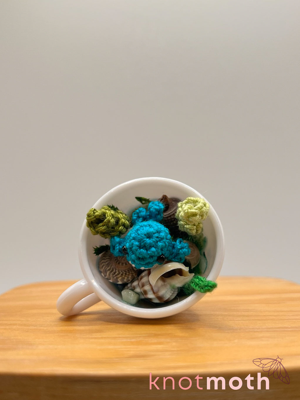 hwangcha whale micro crochet teacup trinket