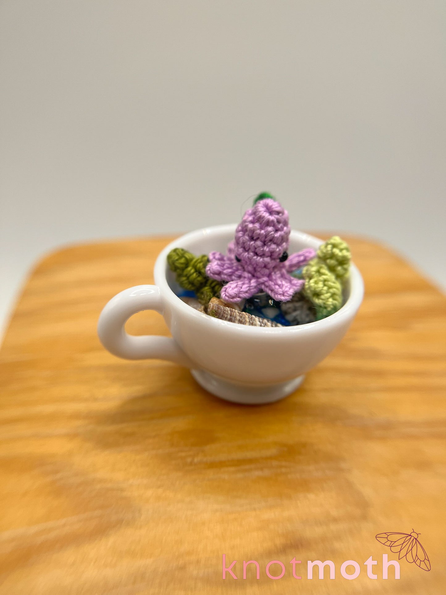 camellia octopus micro crochet teacup trinket