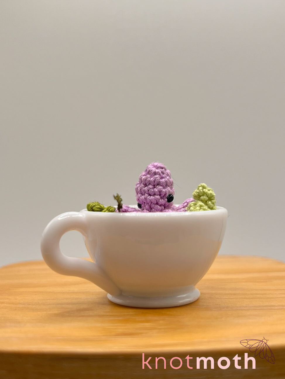 camellia octopus micro crochet teacup trinket