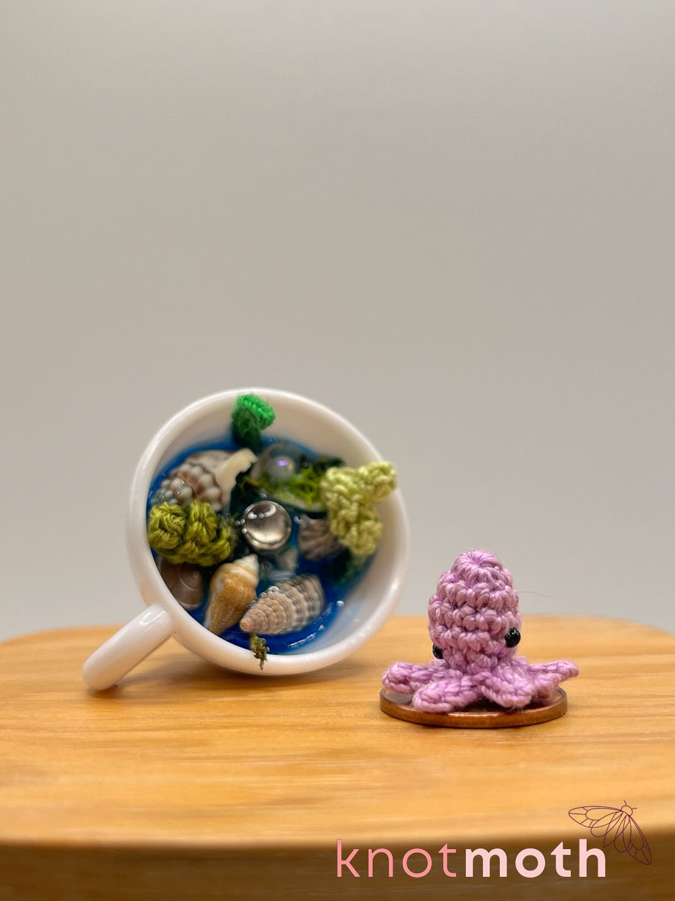 camellia octopus micro crochet teacup trinket