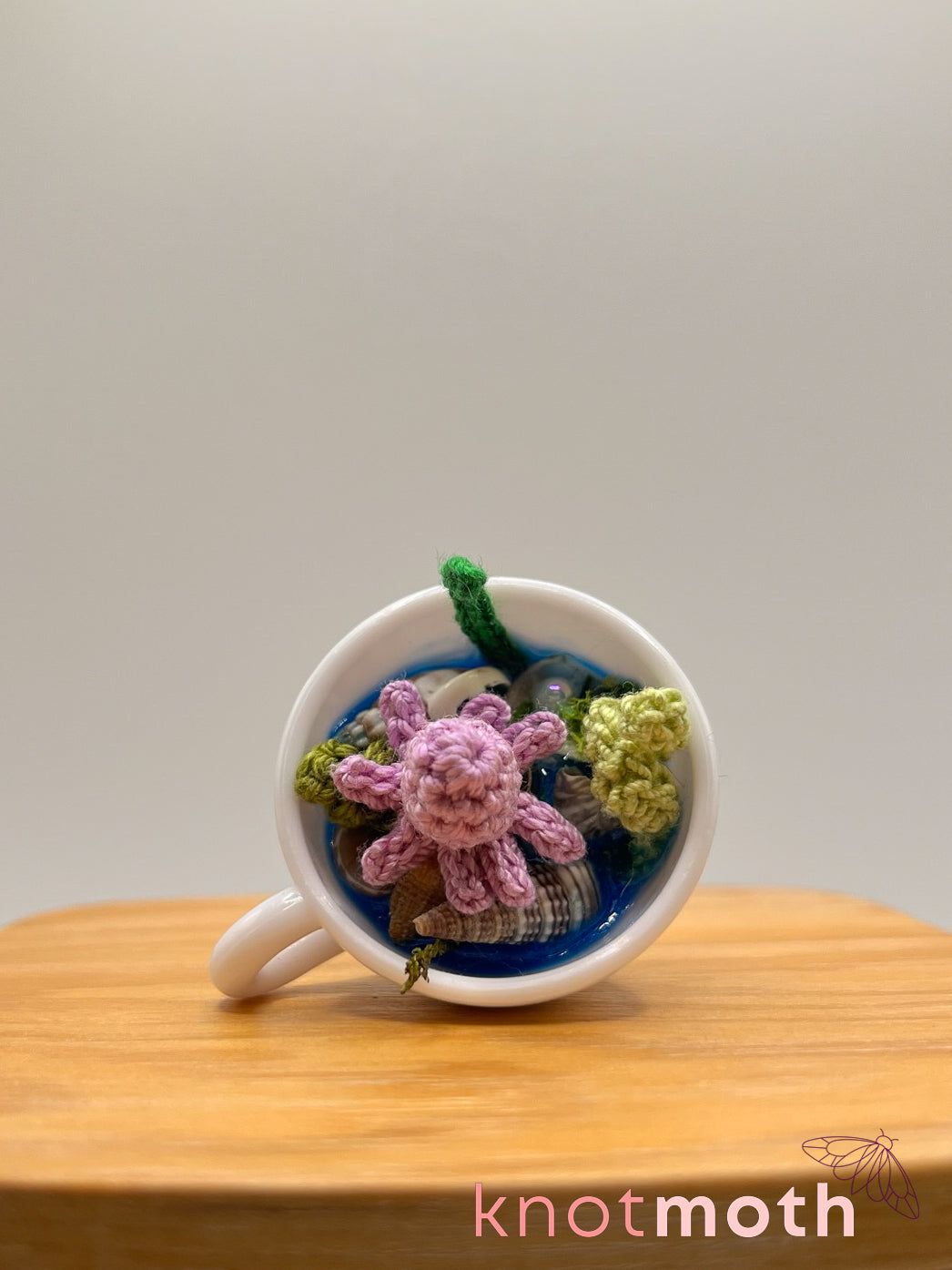 camellia octopus micro crochet teacup trinket