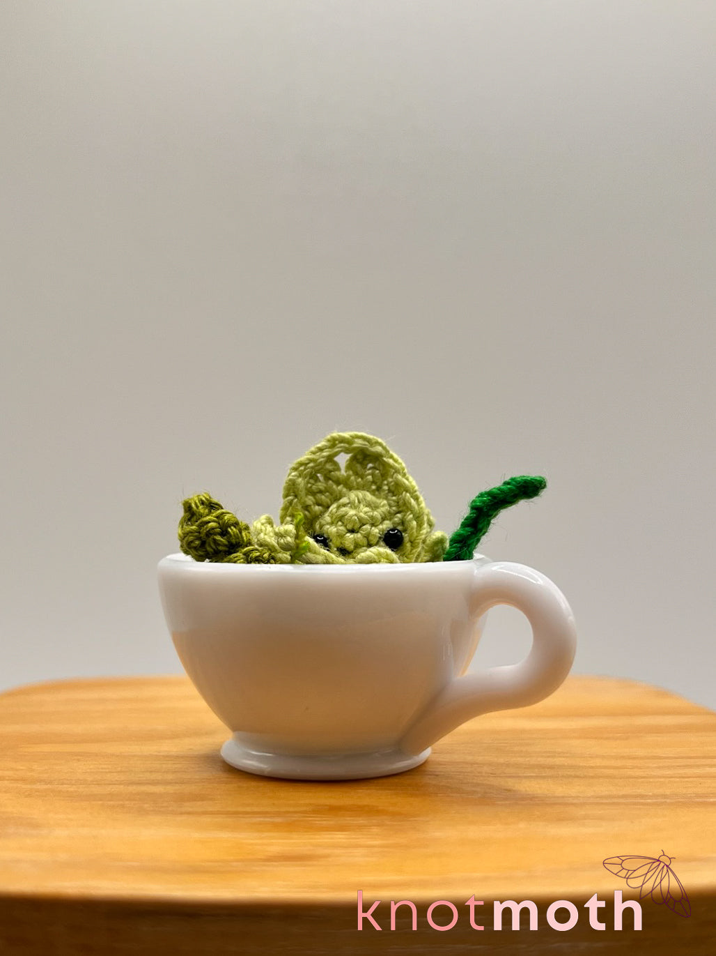 sage squid micro crochet teacup trinket