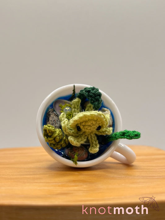 sage squid micro crochet teacup trinket