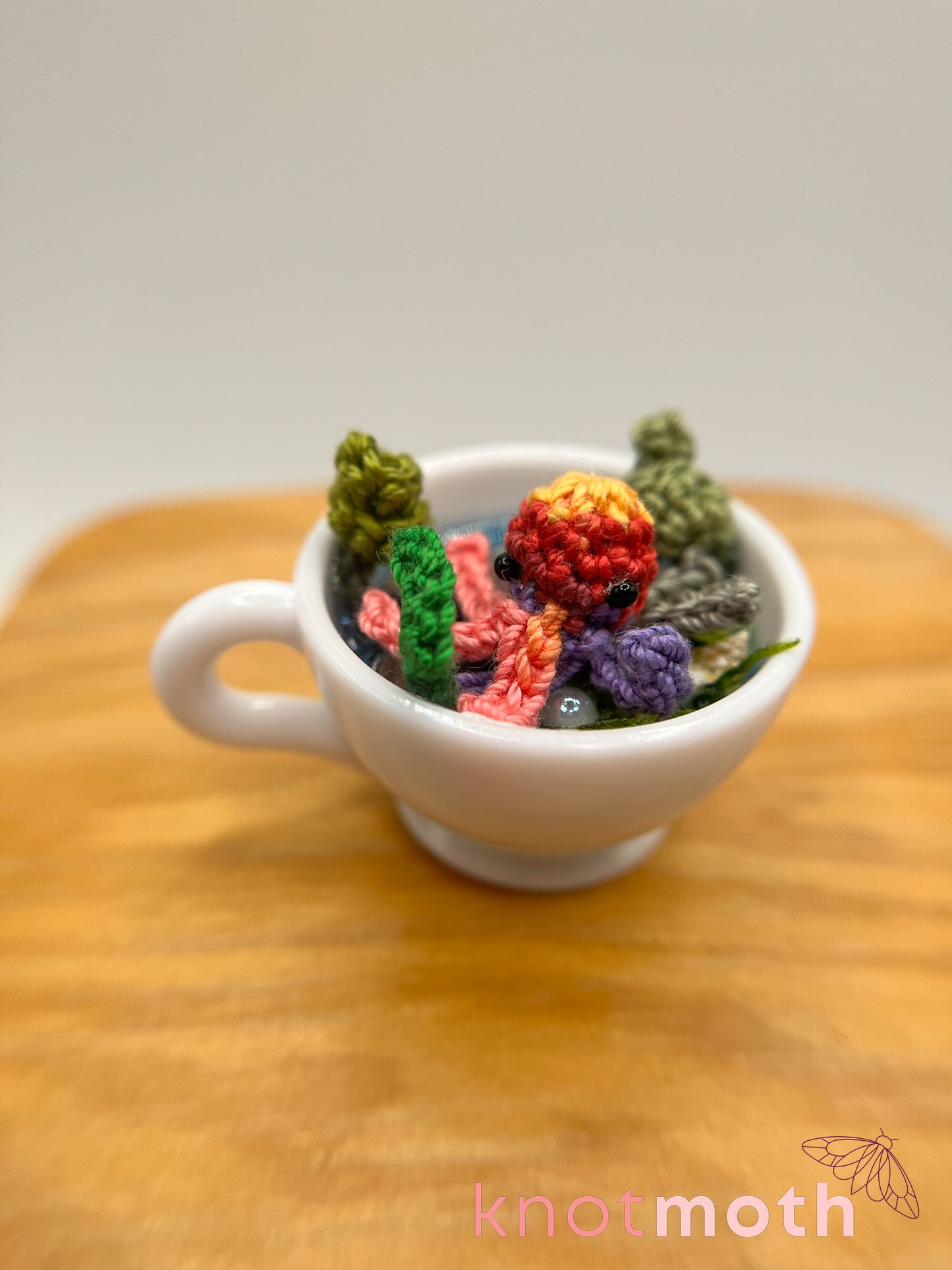 assam octopus micro crochet teacup trinket