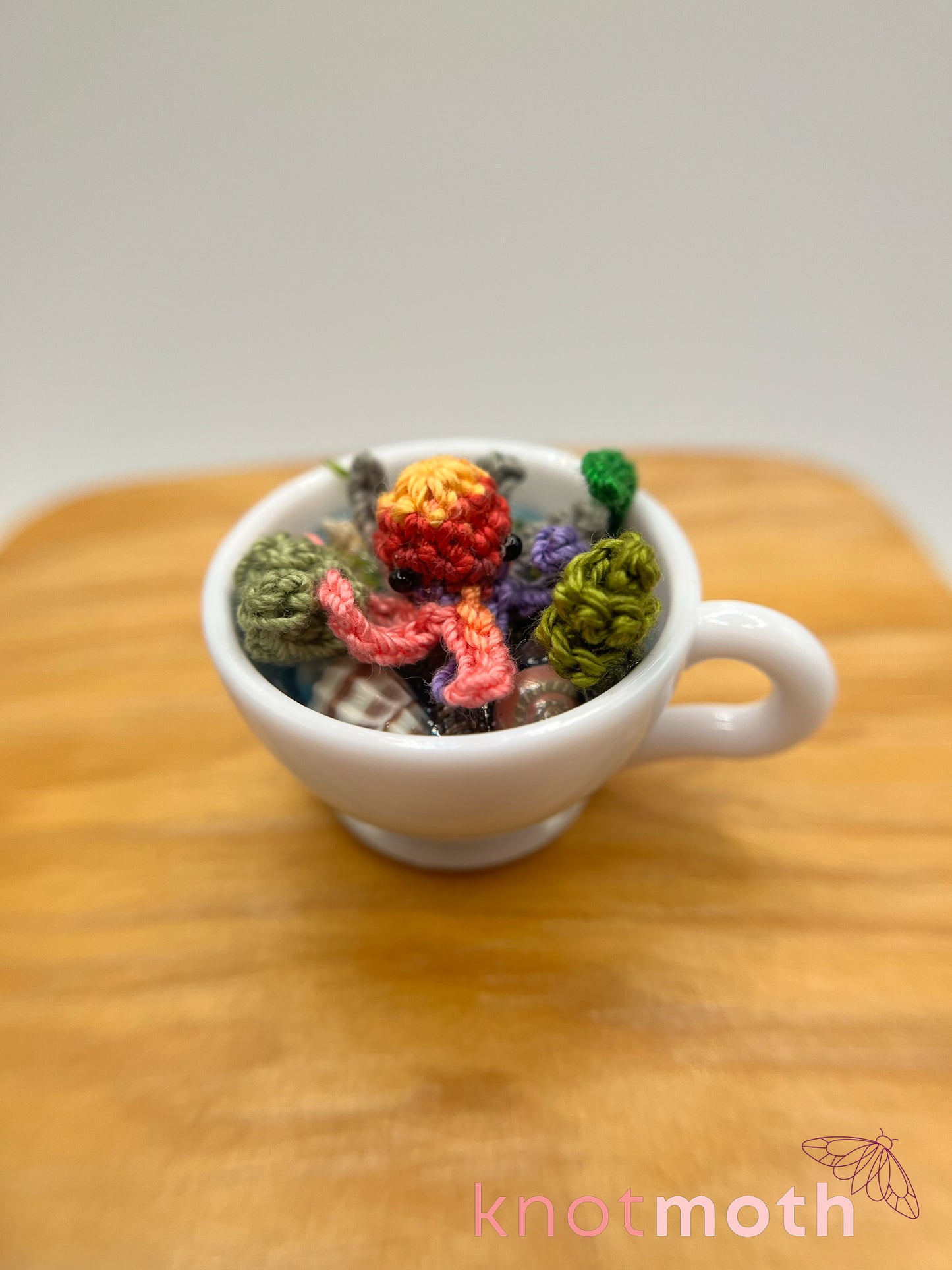 assam octopus micro crochet teacup trinket