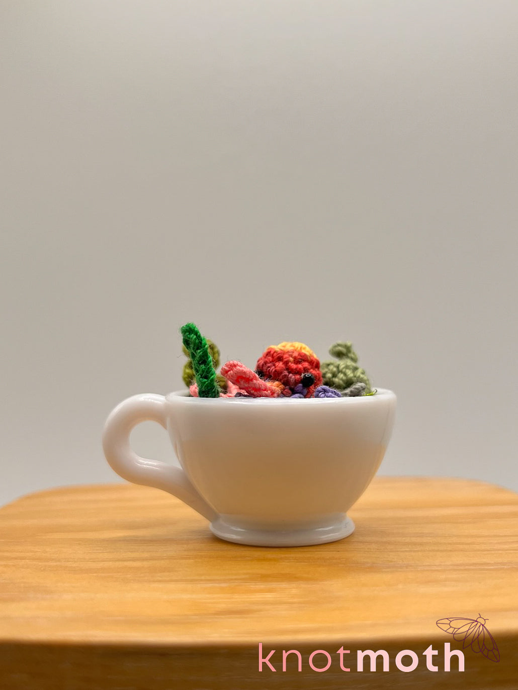 assam octopus micro crochet teacup trinket