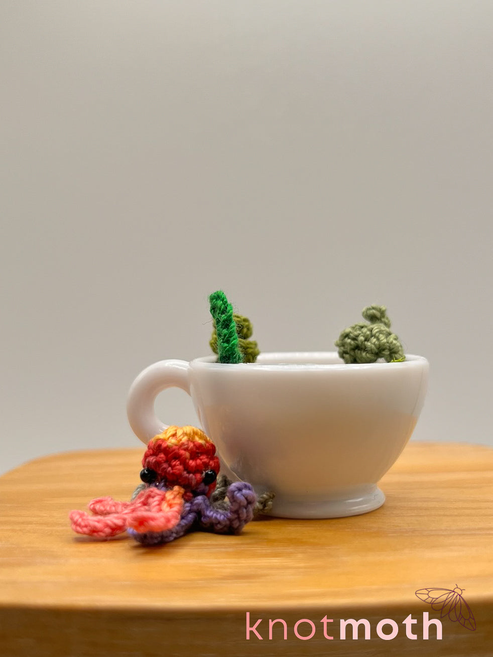 assam octopus micro crochet teacup trinket