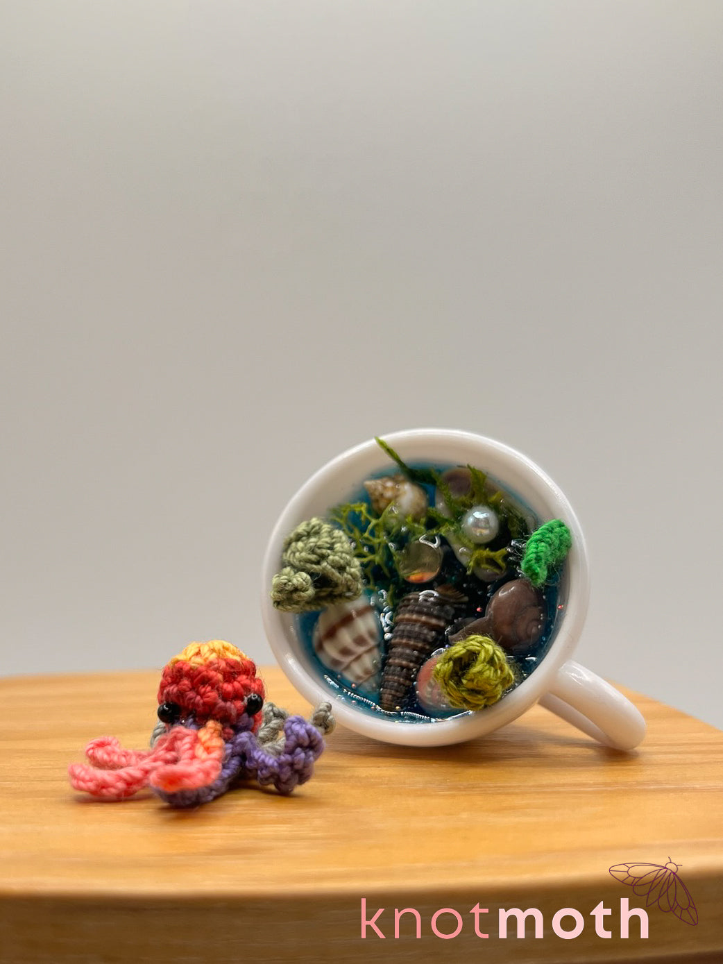 assam octopus micro crochet teacup trinket