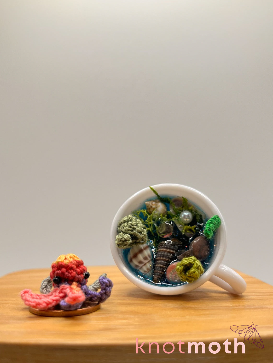 assam octopus micro crochet teacup trinket