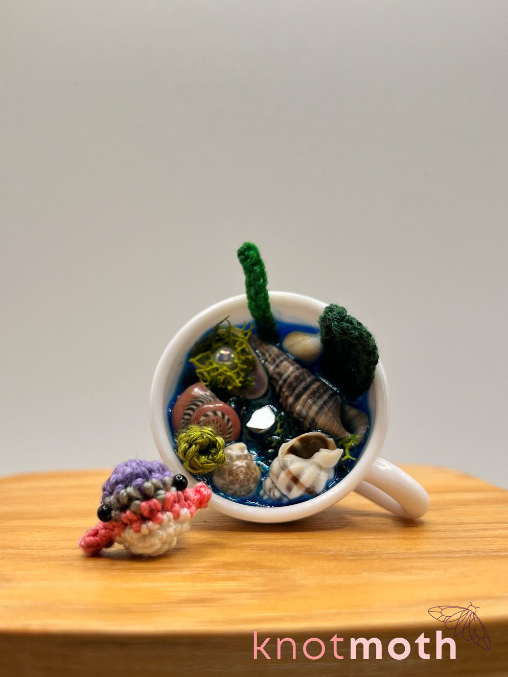 lapsang whale micro crochet teacup trinket