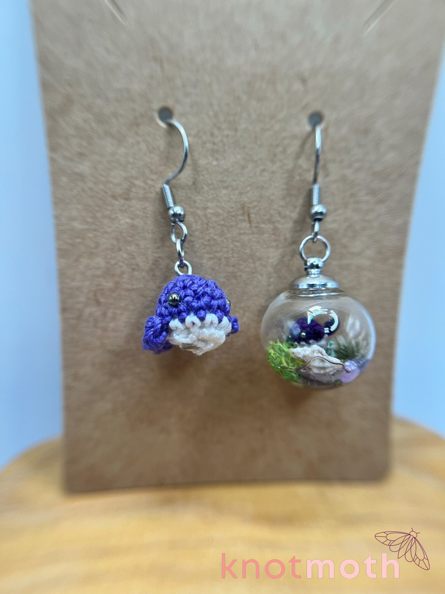 whale micro crochet earrings