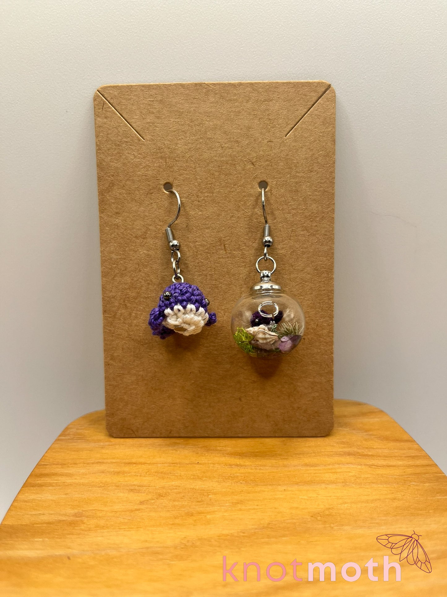 whale micro crochet earrings