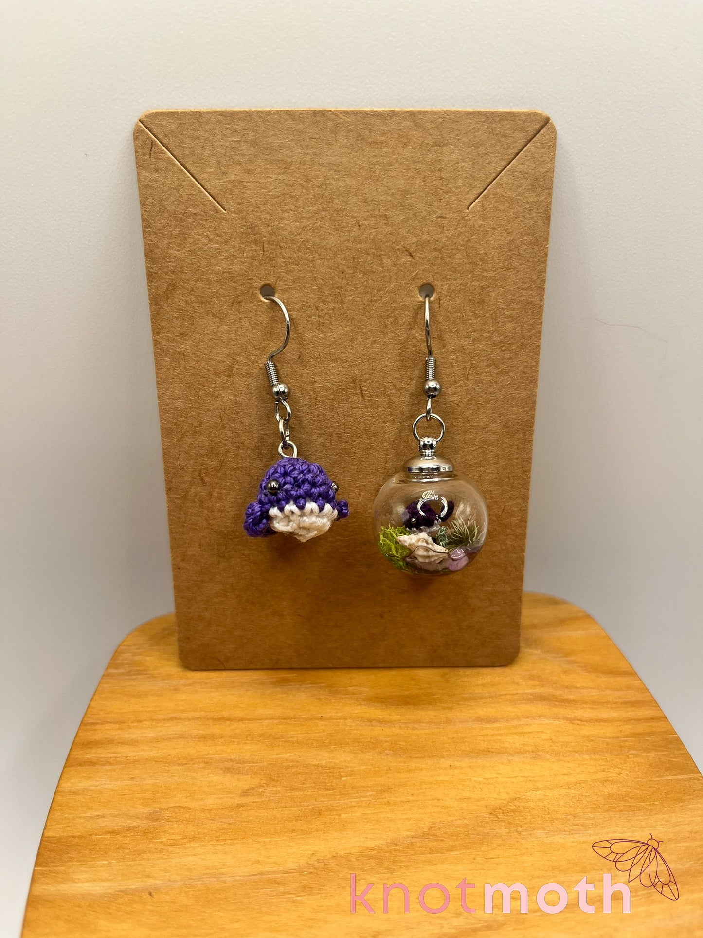 whale micro crochet earrings
