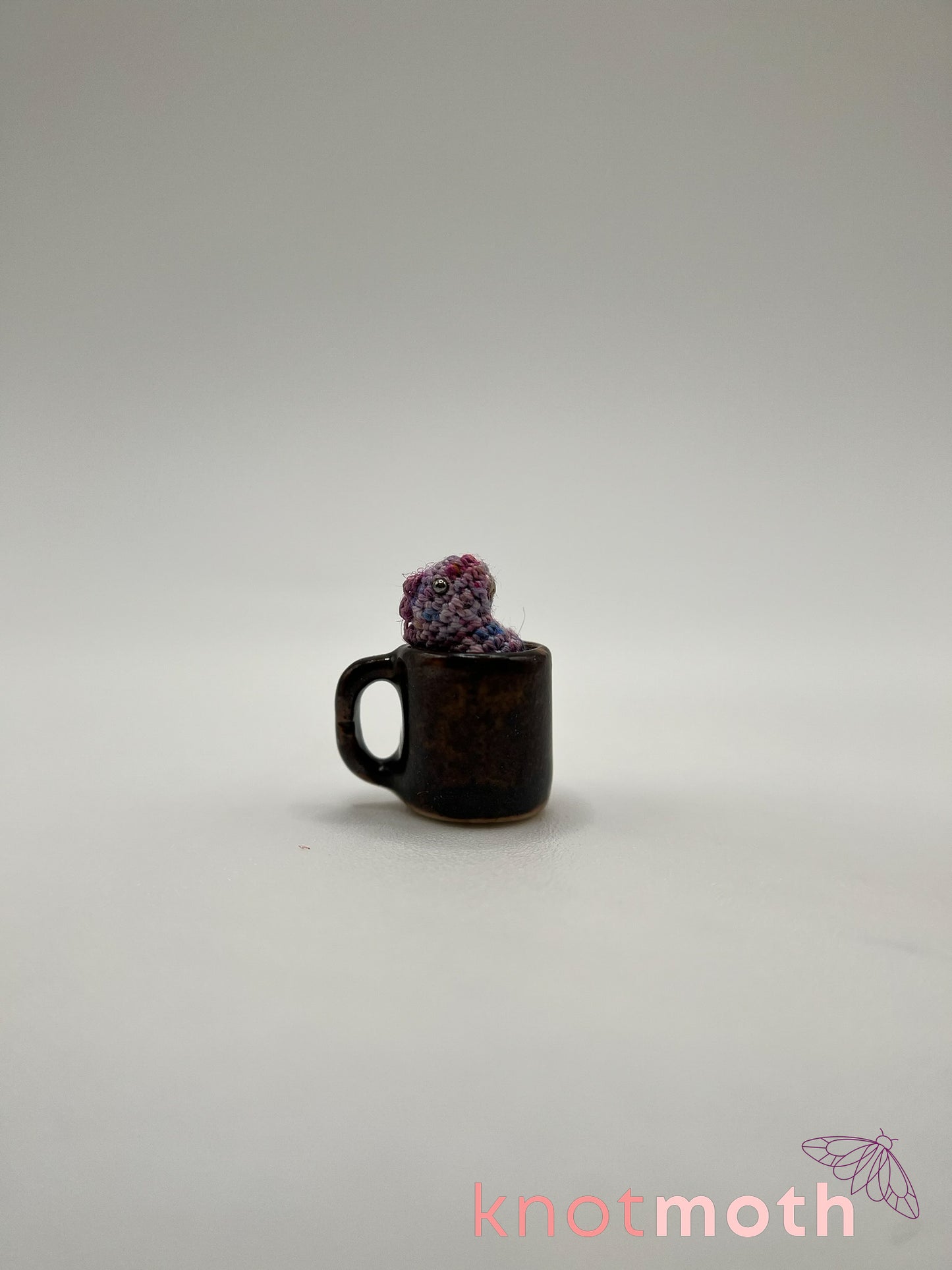 lavender tea-rex micro crochet mug trinket