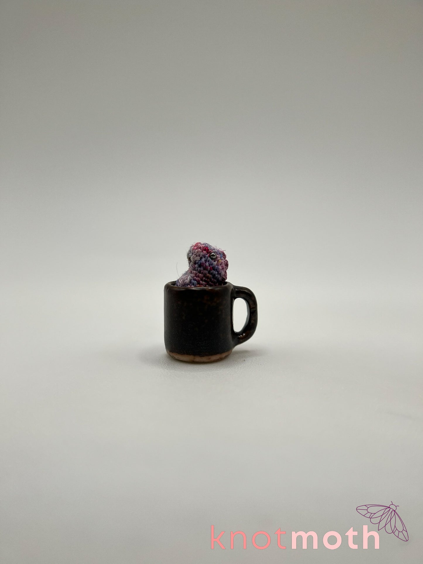lavender tea-rex micro crochet mug trinket