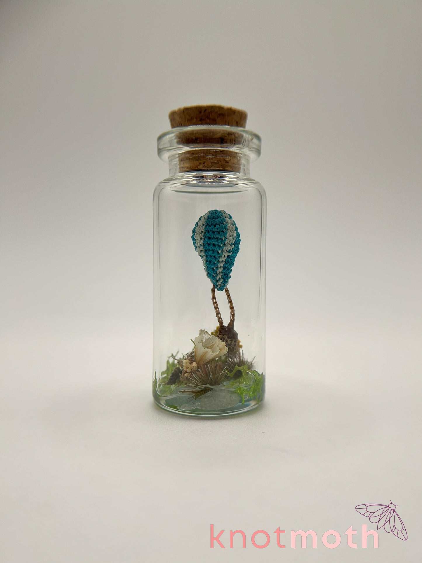 blue stripes hot air balloon micro crochet jar